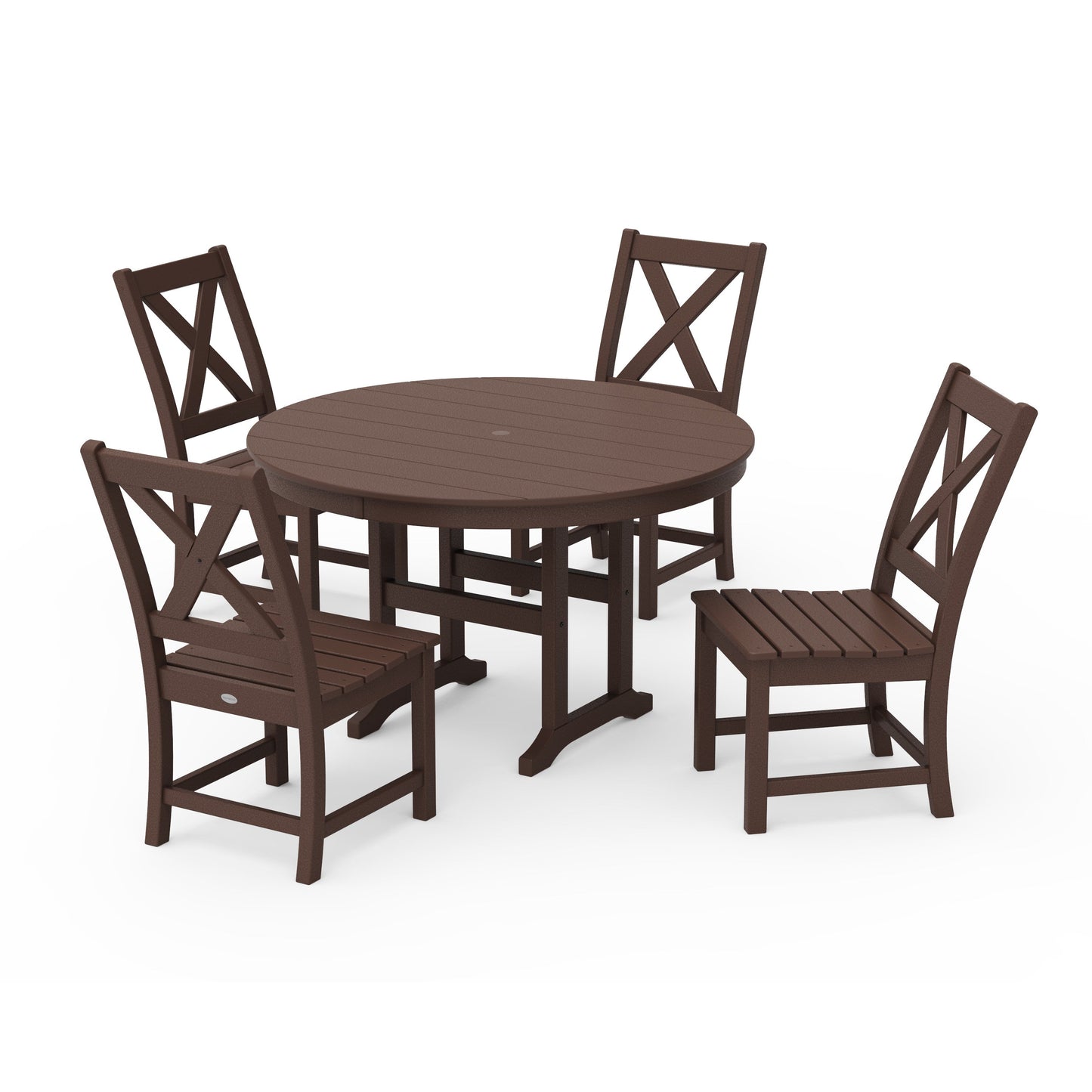 POLYWOOD Braxton Side Chair 5-Piece Round Dining Set — Mahogany