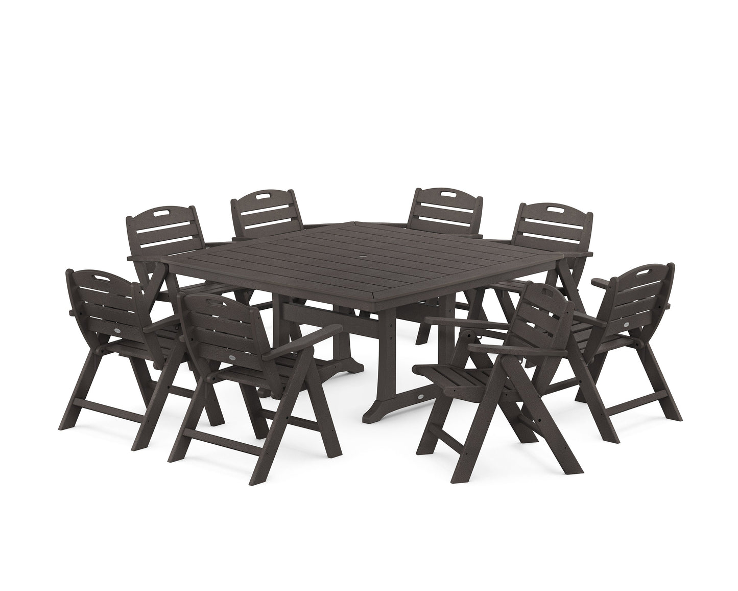 POLYWOOD Nautical Lowback 9-Piece Square Dining Set with Trestle Legs — Vintage Coffee