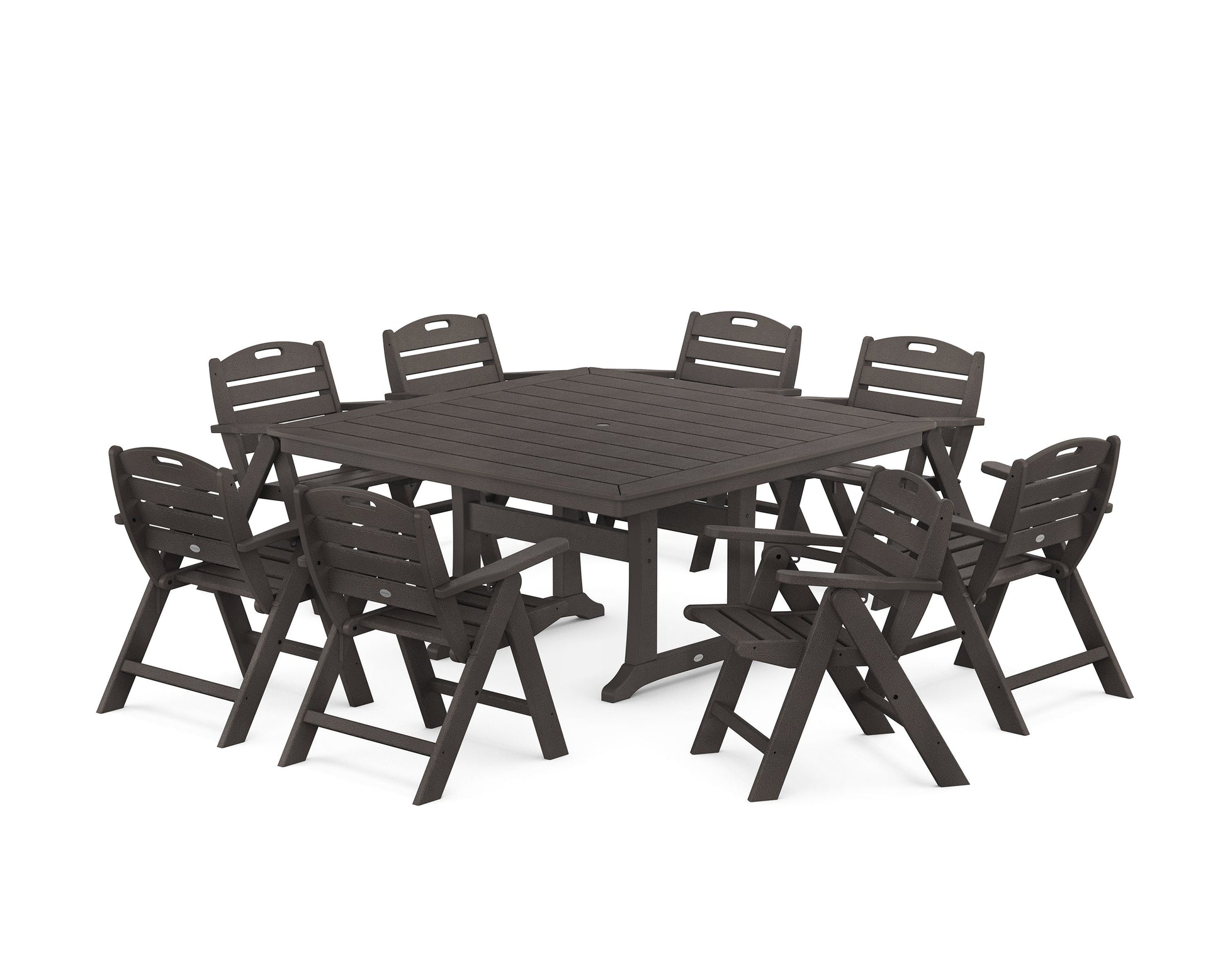 POLYWOOD Nautical Lowback 9-Piece Square Dining Set with Trestle Legs — Vintage Coffee