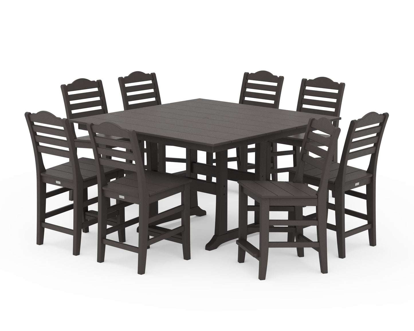 POLYWOOD Savannah Side Chair 9-Piece Square Farmhouse Counter Set with Trestle Legs — Vintage Coffee