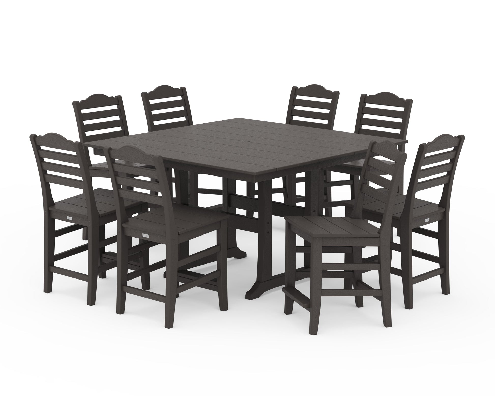 POLYWOOD Savannah Side Chair 9-Piece Square Farmhouse Counter Set with Trestle Legs — Vintage Coffee