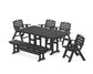 POLYWOOD Nautical Lowback 6-Piece Farmhouse Dining Set with Bench — Black