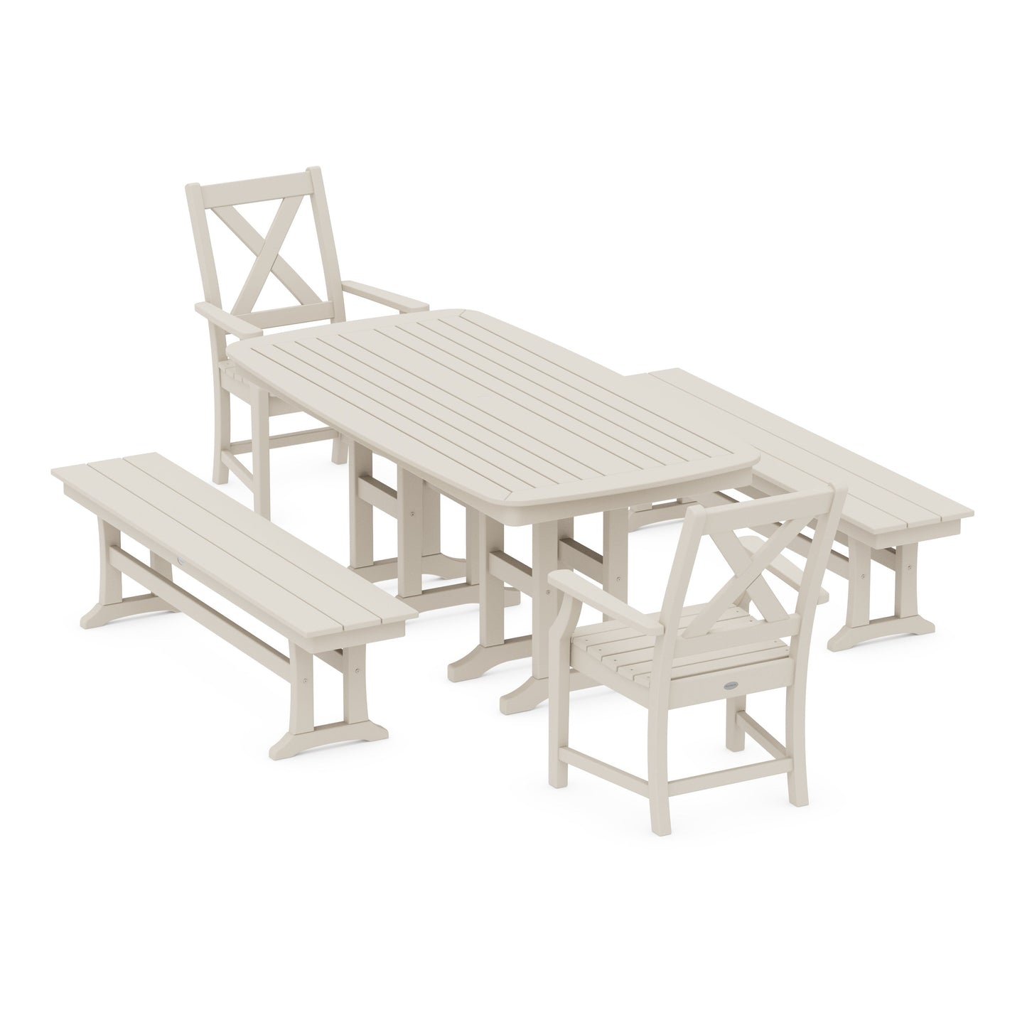 POLYWOOD Braxton 5-Piece Dining Set with Benches — Sand