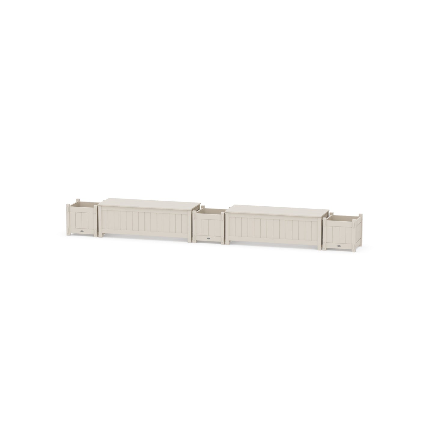 POLYWOOD 48" Vineyard Straight Double Planter Storage Bench Set — Sand