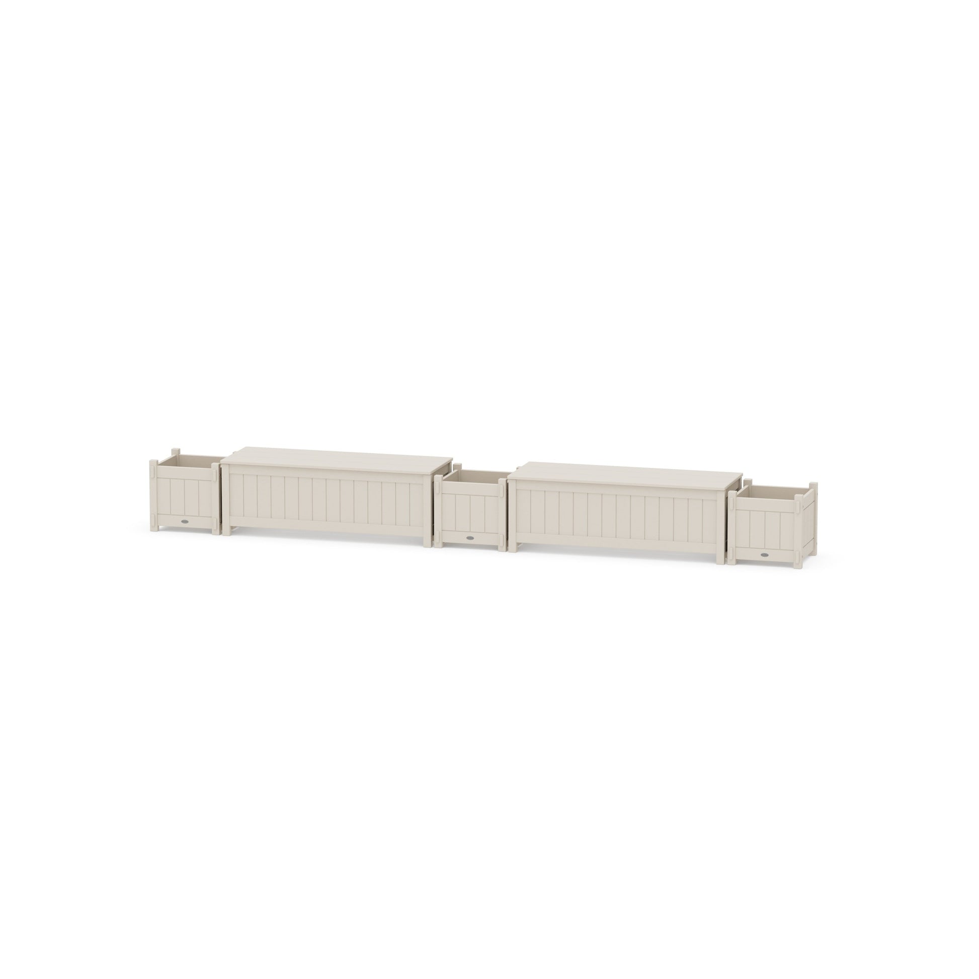 POLYWOOD 48" Vineyard Straight Double Planter Storage Bench Set — Sand