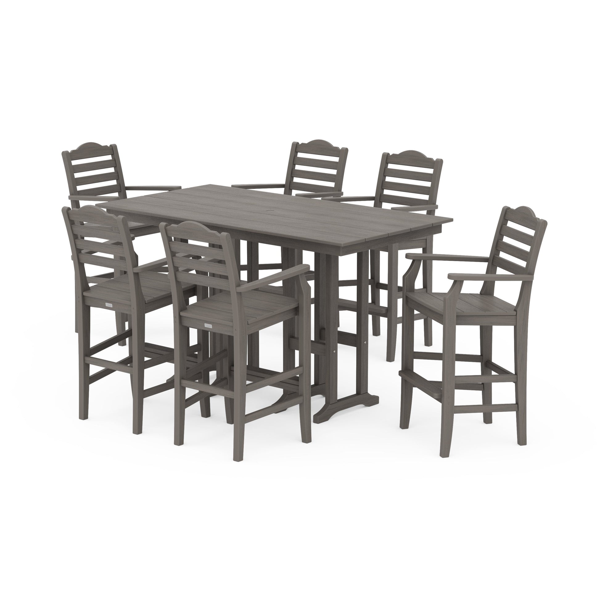 POLYWOOD Savannah Arm Chair 7-Piece Farmhouse Bar Set — Driftwood
