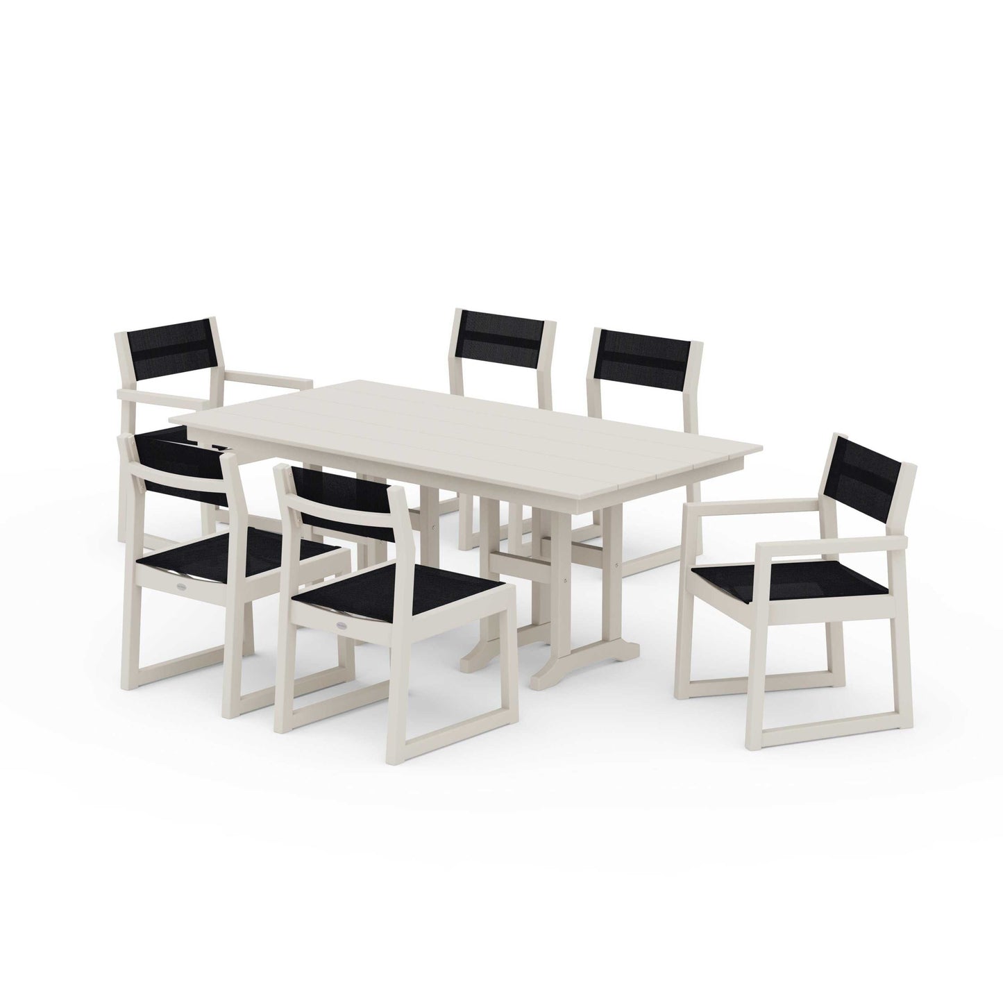 POLYWOOD EDGE Sling 7-Piece Farmhouse Dining Set — Sand / Black Sling