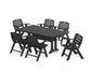 POLYWOOD Nautical Lowback 7-Piece Farmhouse Dining Set with Trestle Legs — Black