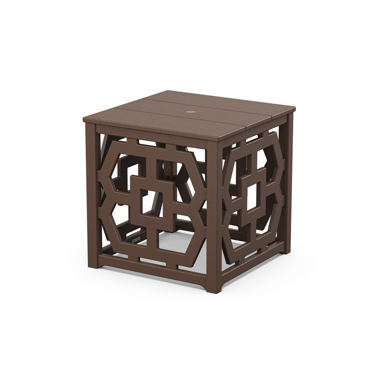 POLYWOOD Chinoiserie Umbrella Stand Accent Table — Mahogany