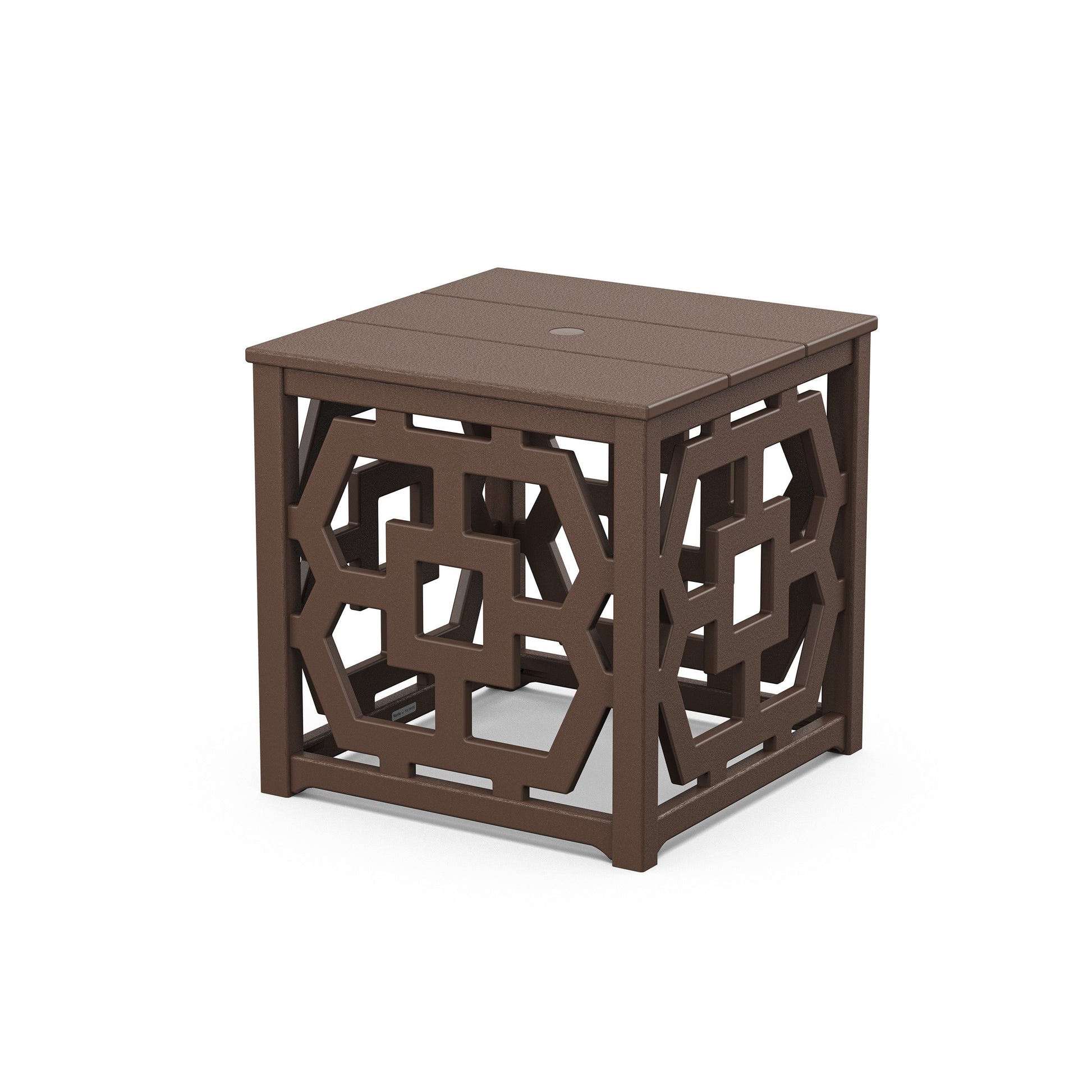 POLYWOOD Chinoiserie Umbrella Stand Accent Table — Mahogany
