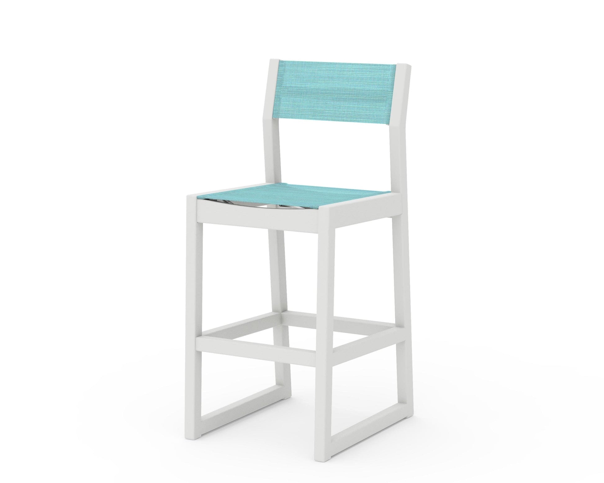 POLYWOOD EDGE Sling Bar Side Chair — Vintage White / Dupioni Aquamarine Sling
