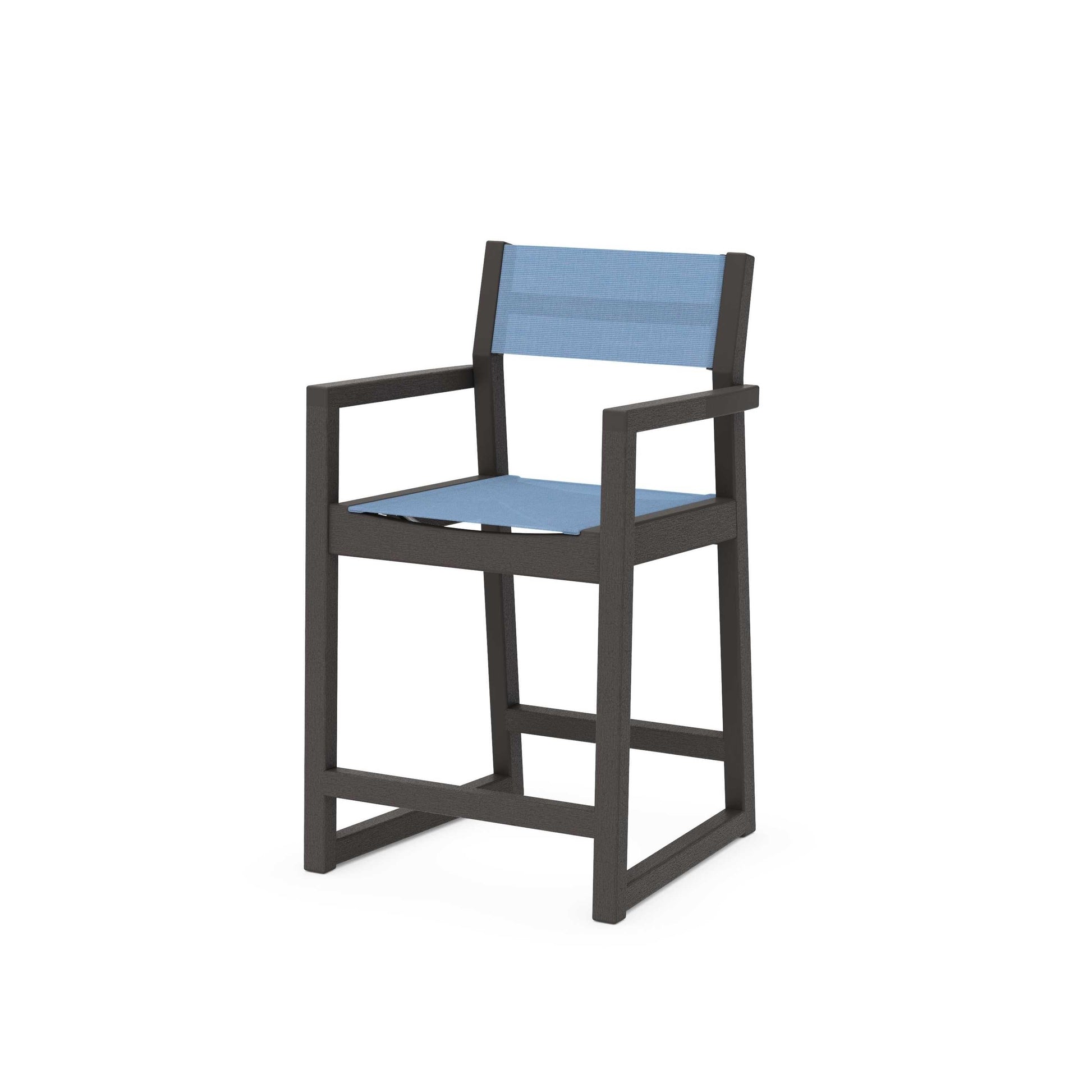 POLYWOOD EDGE Sling Counter Arm Chair — Vintage Coffee / Poolside Sling