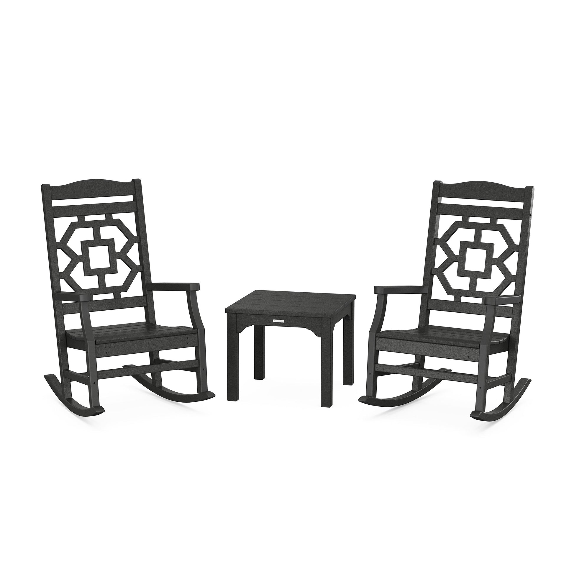 POLYWOOD Chinoiserie 3-Piece Rocking Chair Set — Black
