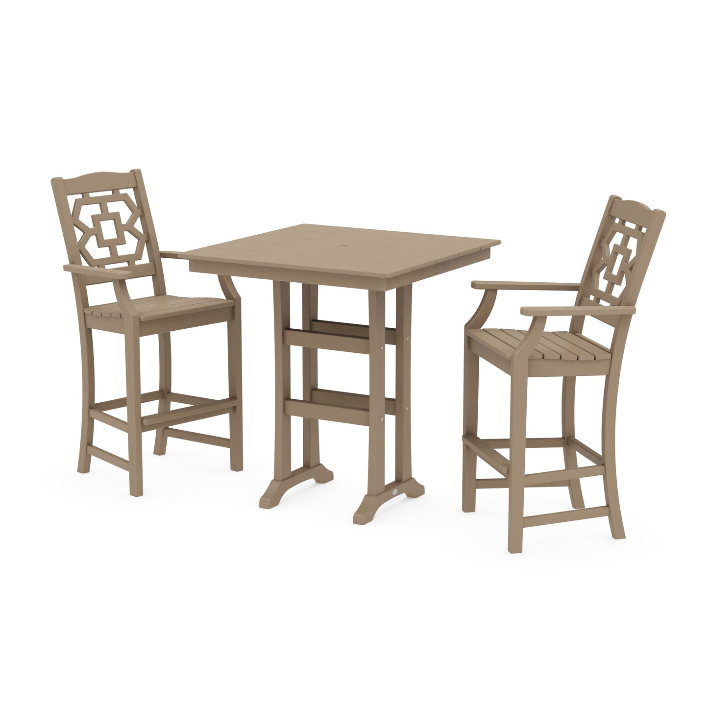 POLYWOOD Chinoiserie 3-Piece Farmhouse Bar Set with Trestle Legs — Vintage Sahara