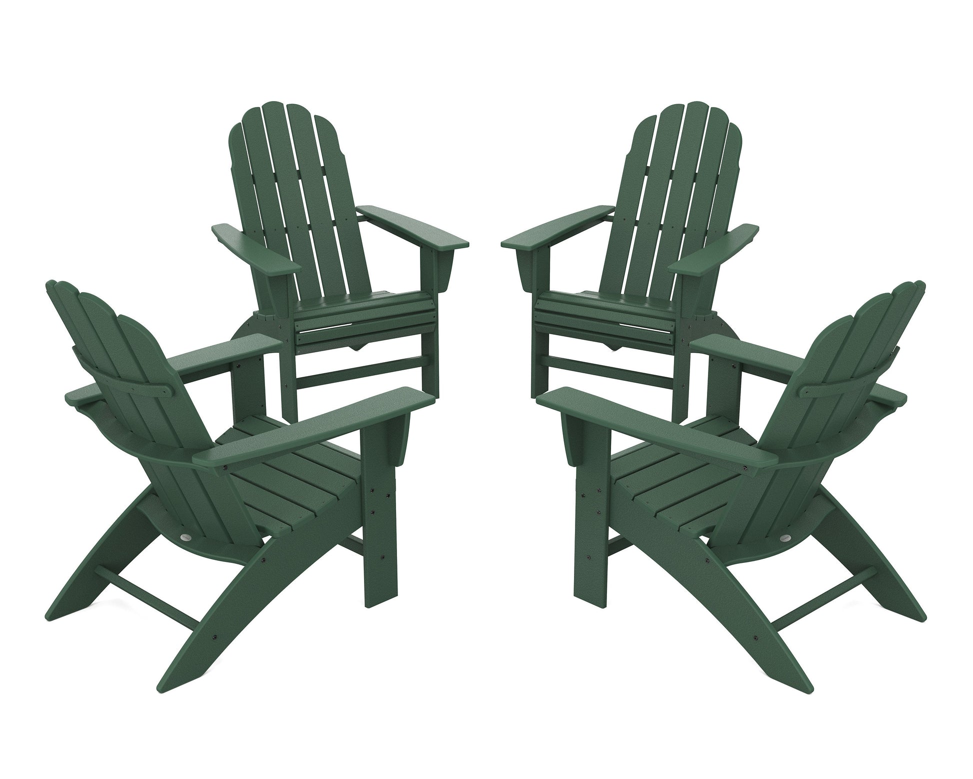 POLYWOOD 4-Piece Vineyard Curveback Adirondack Chair Conversation Set — Green
