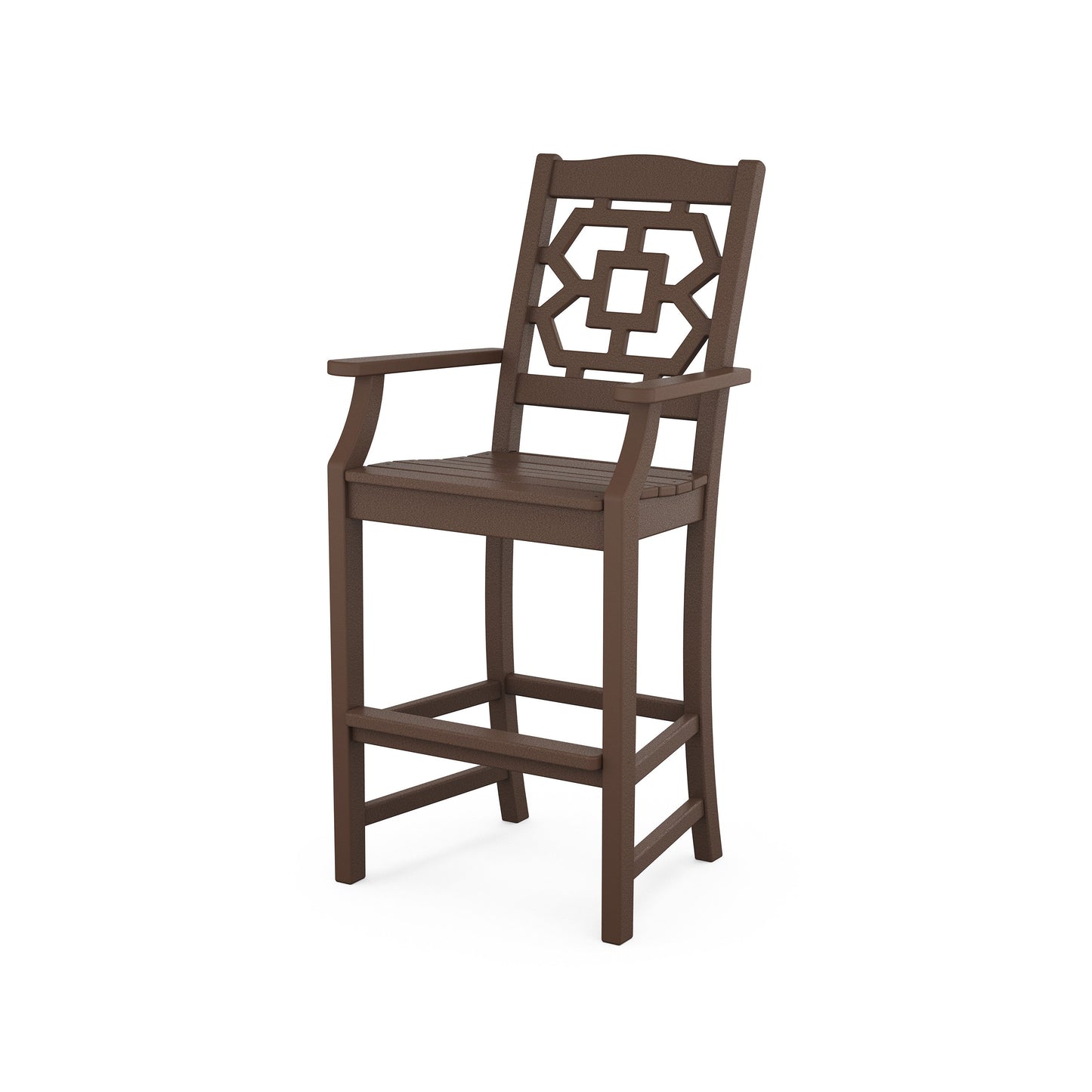 POLYWOOD Chinoiserie Bar Arm Chair — Mahogany