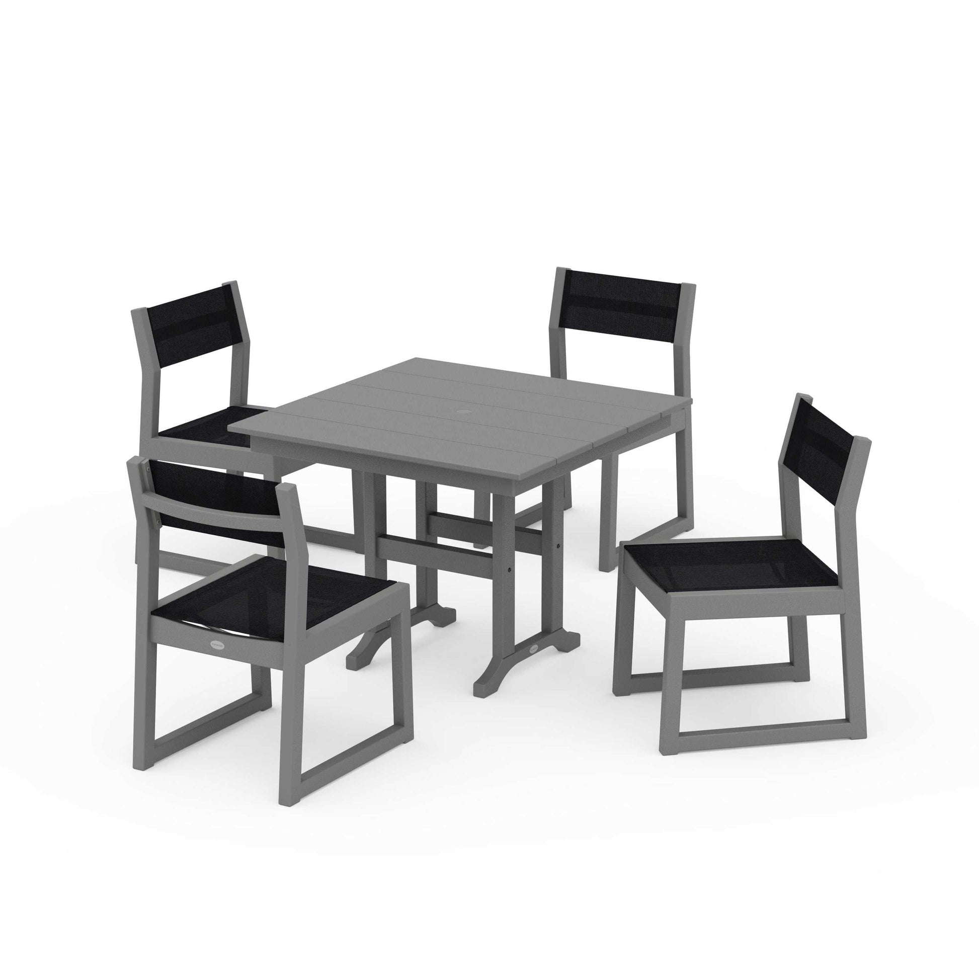 POLYWOOD EDGE Sling Side Chair 5-Piece Farmhouse Dining Set — Slate Grey / Black Sling