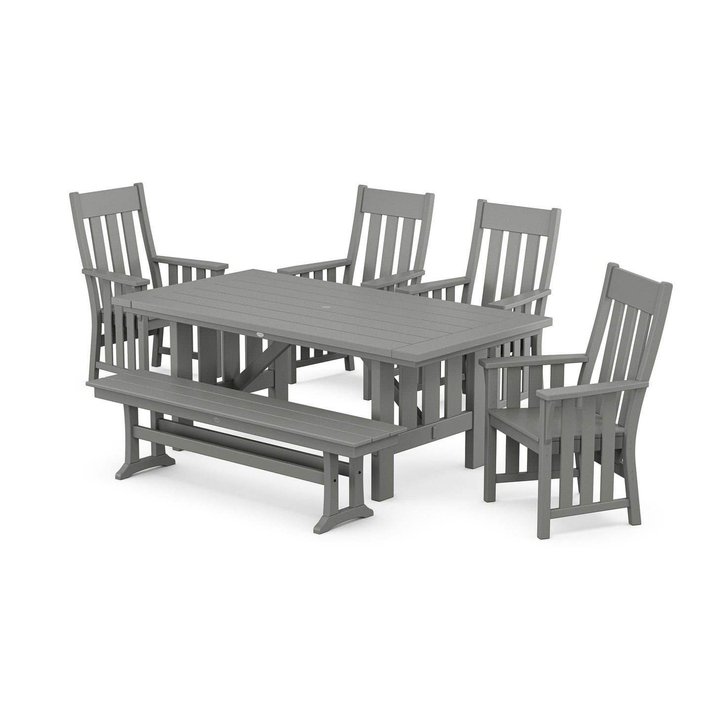 POLYWOOD Acadia 6-Piece Dining Set with Bench — Slate Grey