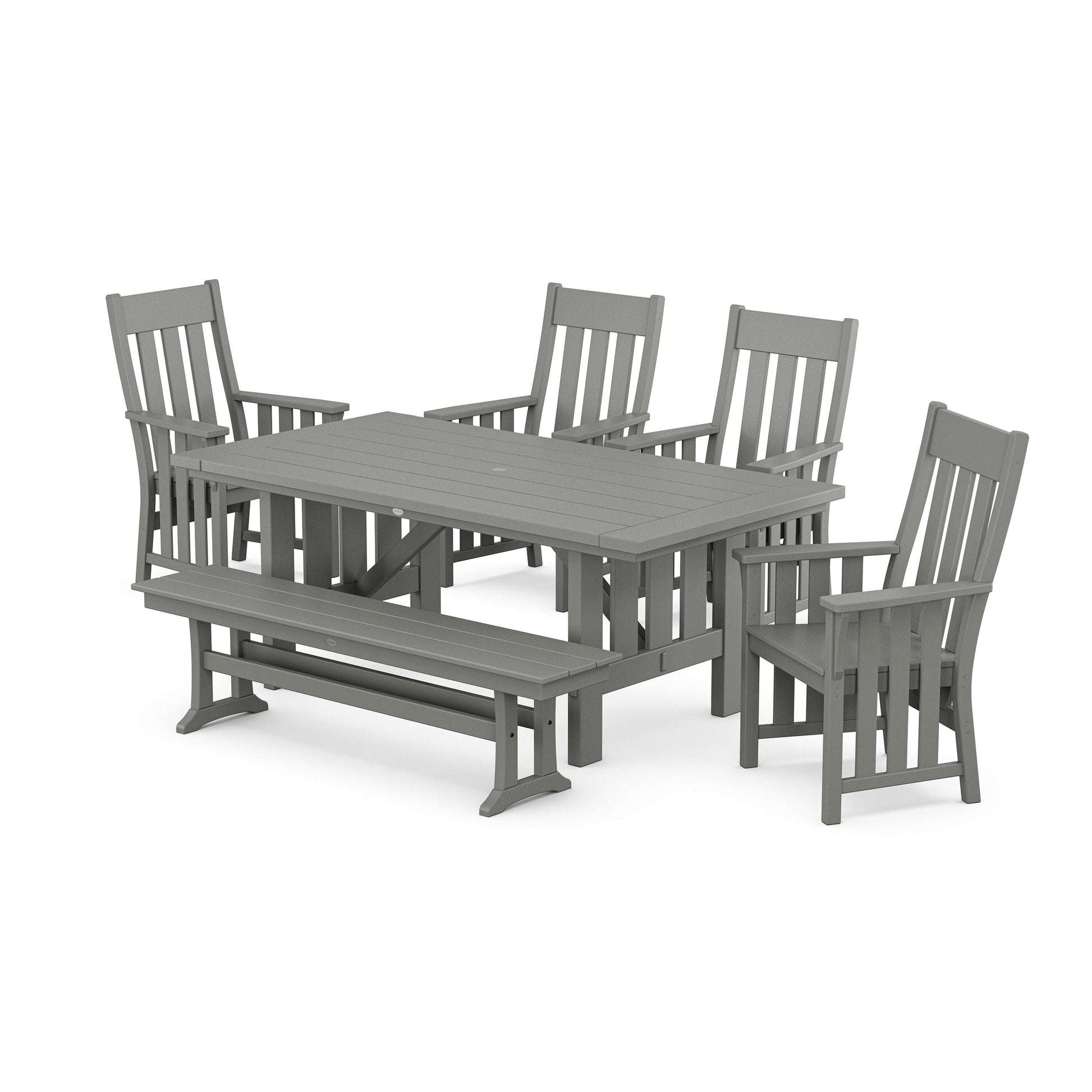 POLYWOOD Acadia 6-Piece Dining Set with Bench — Slate Grey