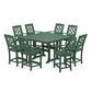 POLYWOOD Chinoiserie 9-Piece Square Farmhouse Counter Set with Trestle Legs — Green