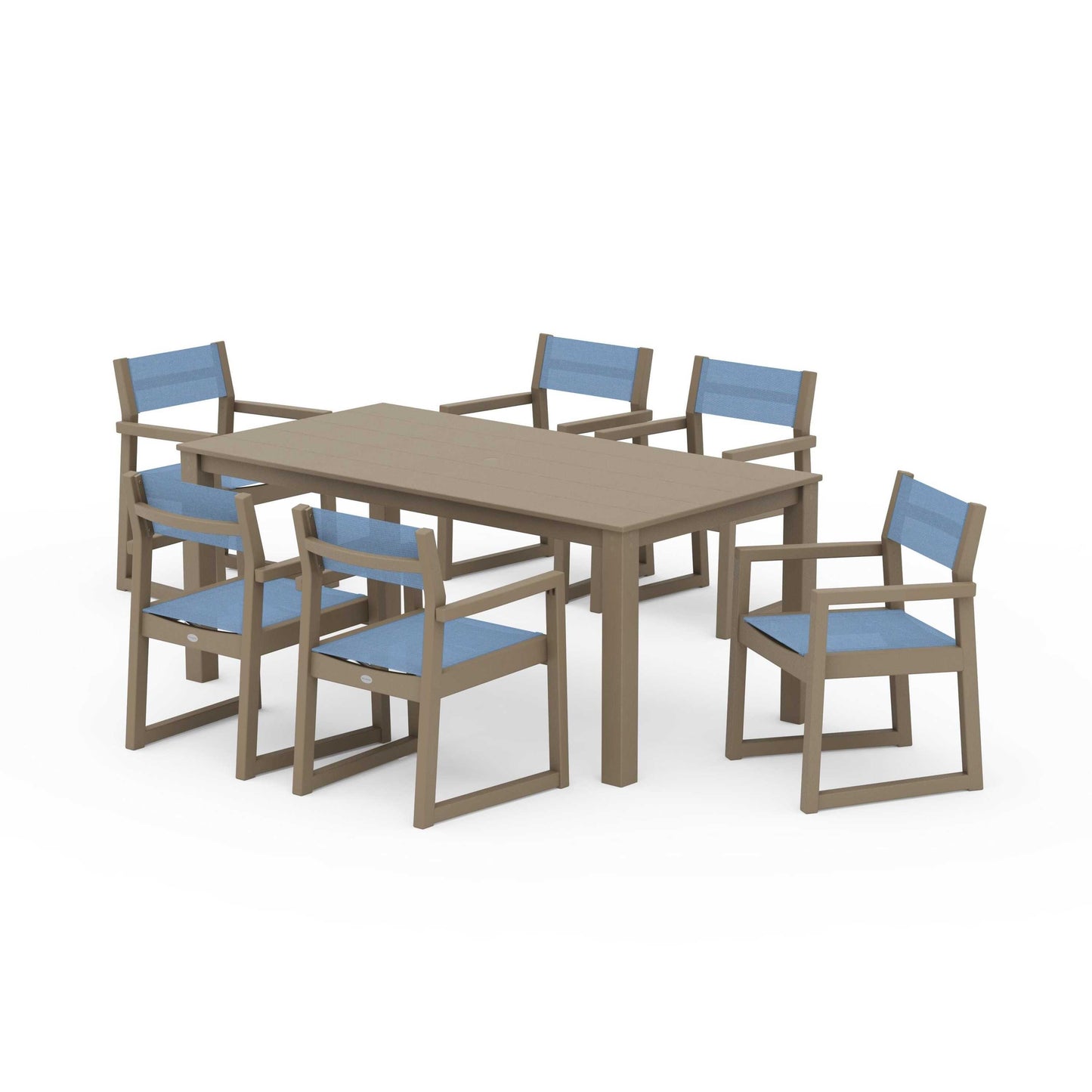 POLYWOOD EDGE Sling Arm Chair 7-Piece Parsons Dining Set — Vintage Sahara / Poolside Sling