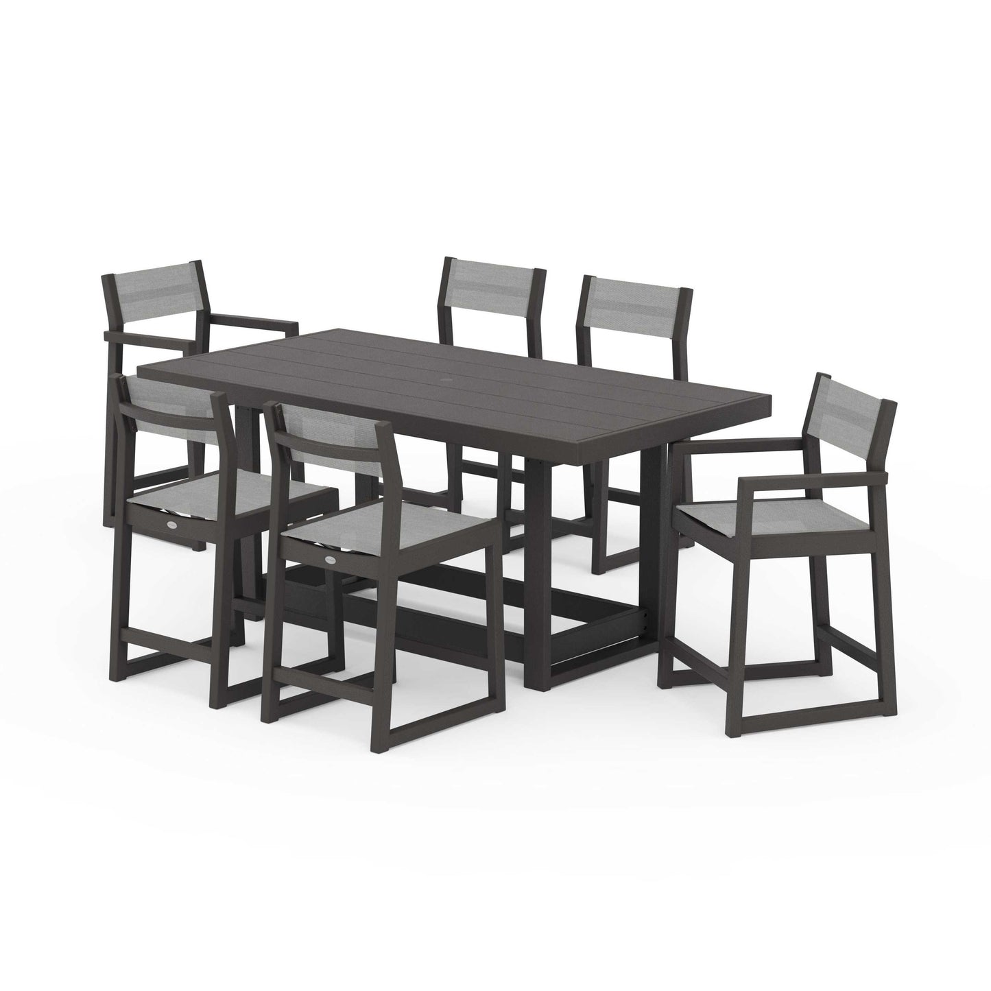 POLYWOOD EDGE Sling 7-Piece Counter Table Set — Vintage Coffee / Metallic Sling