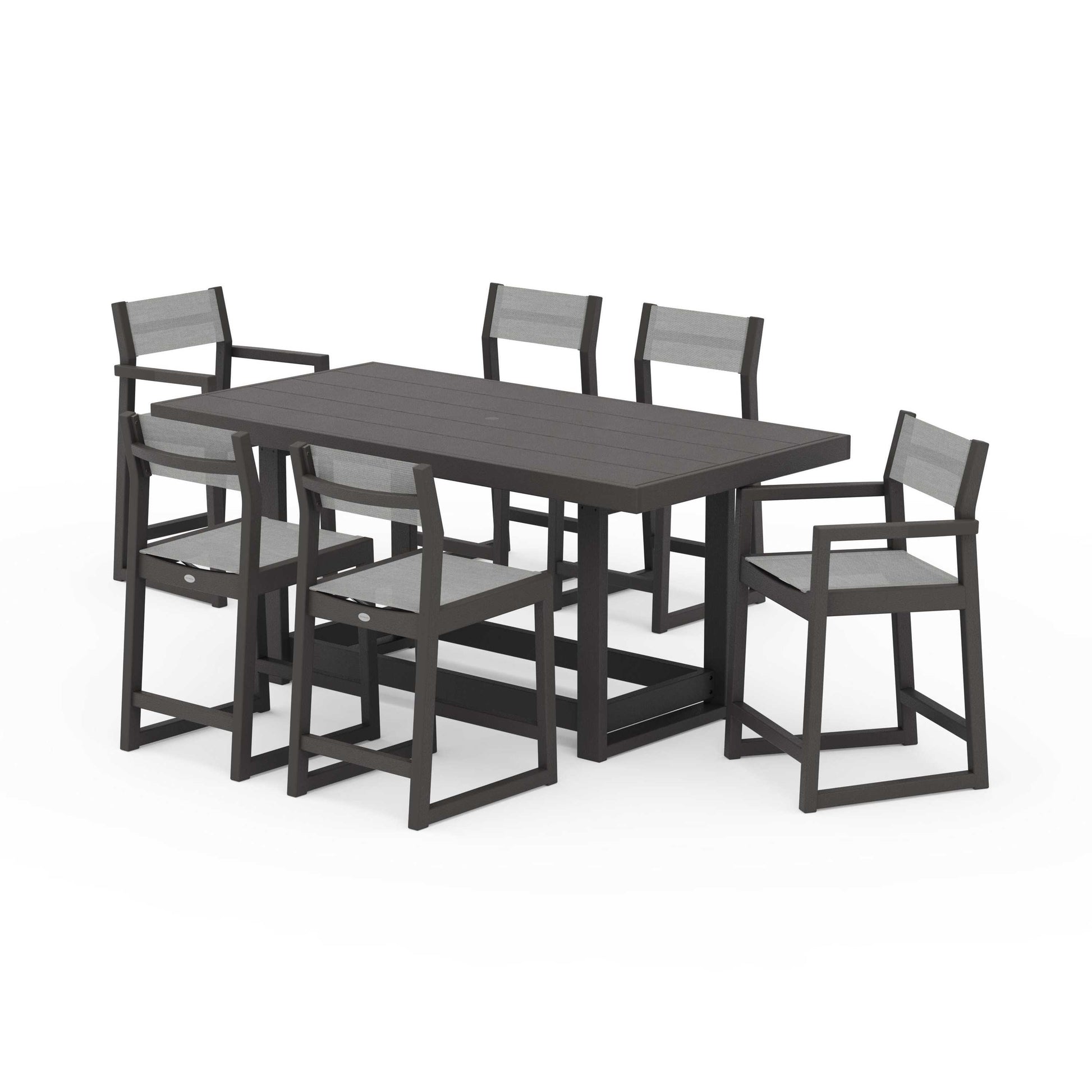 POLYWOOD EDGE Sling 7-Piece Counter Table Set — Vintage Coffee / Metallic Sling