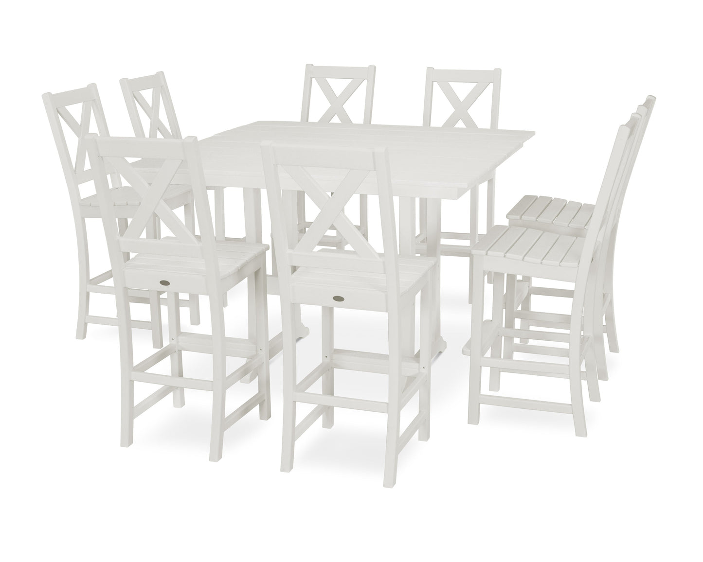POLYWOOD Braxton 9-Piece Farmhouse Trestle Bar Set — White
