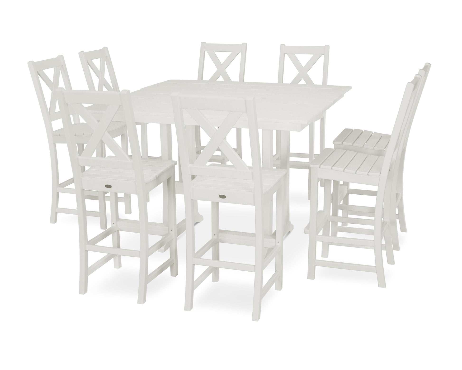 POLYWOOD Braxton 9-Piece Farmhouse Trestle Bar Set — White