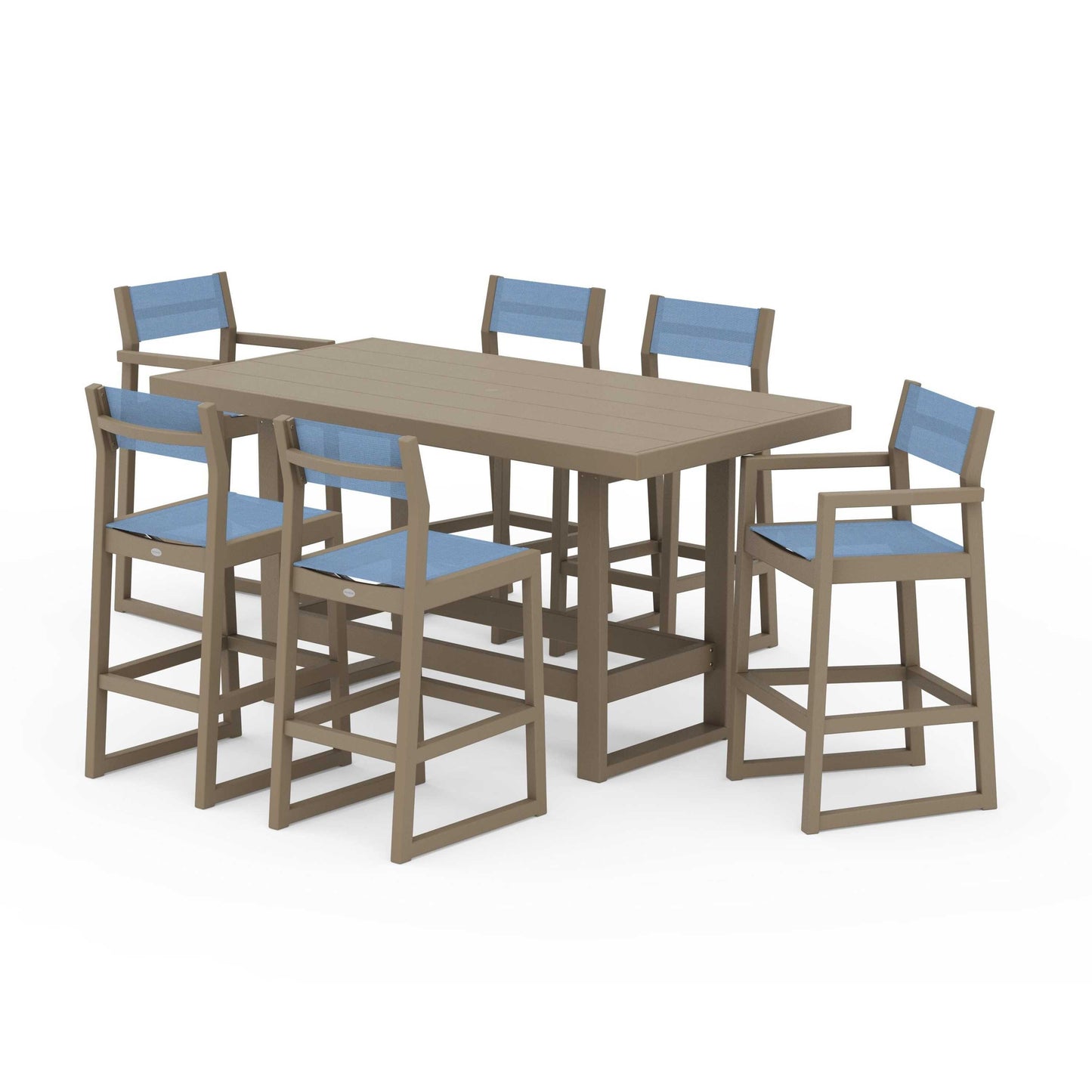 POLYWOOD EDGE Sling 7-Piece Bar Table Set — Vintage Sahara / Poolside Sling