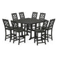 POLYWOOD Chinoiserie 9-Piece Square Side Chair Bar Set with Trestle Legs — Black