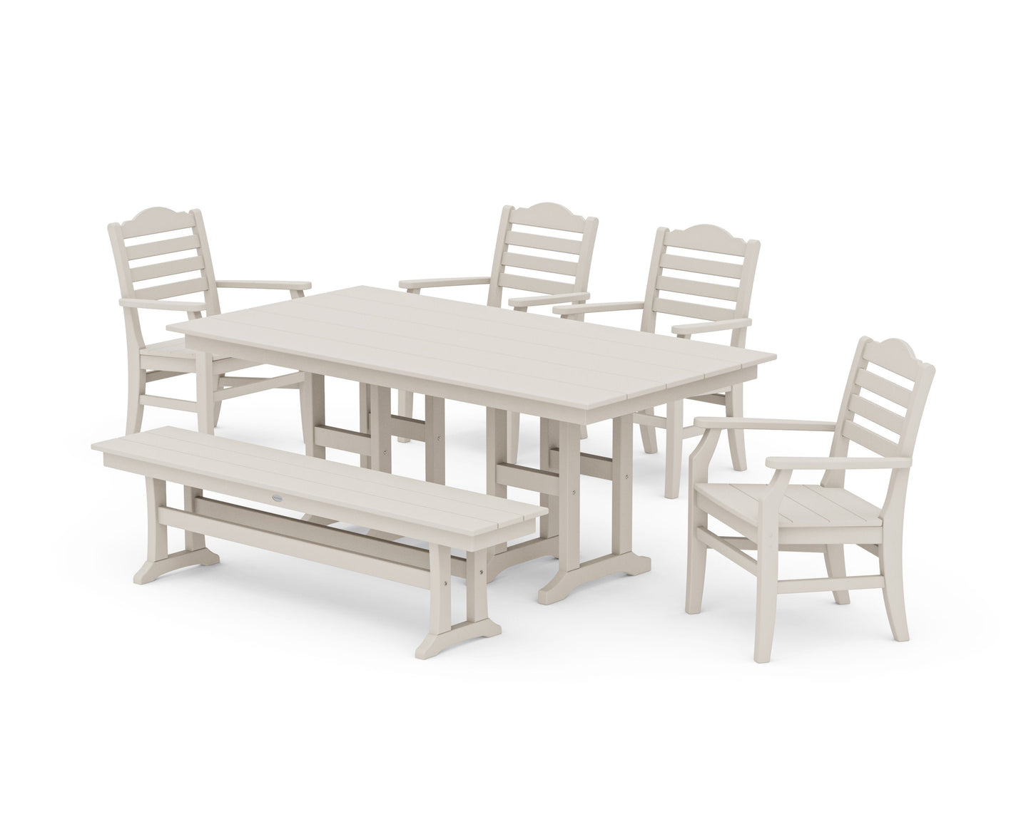 POLYWOOD Savannah 6-Piece Farmhouse Dining Set with Bench — Sand
