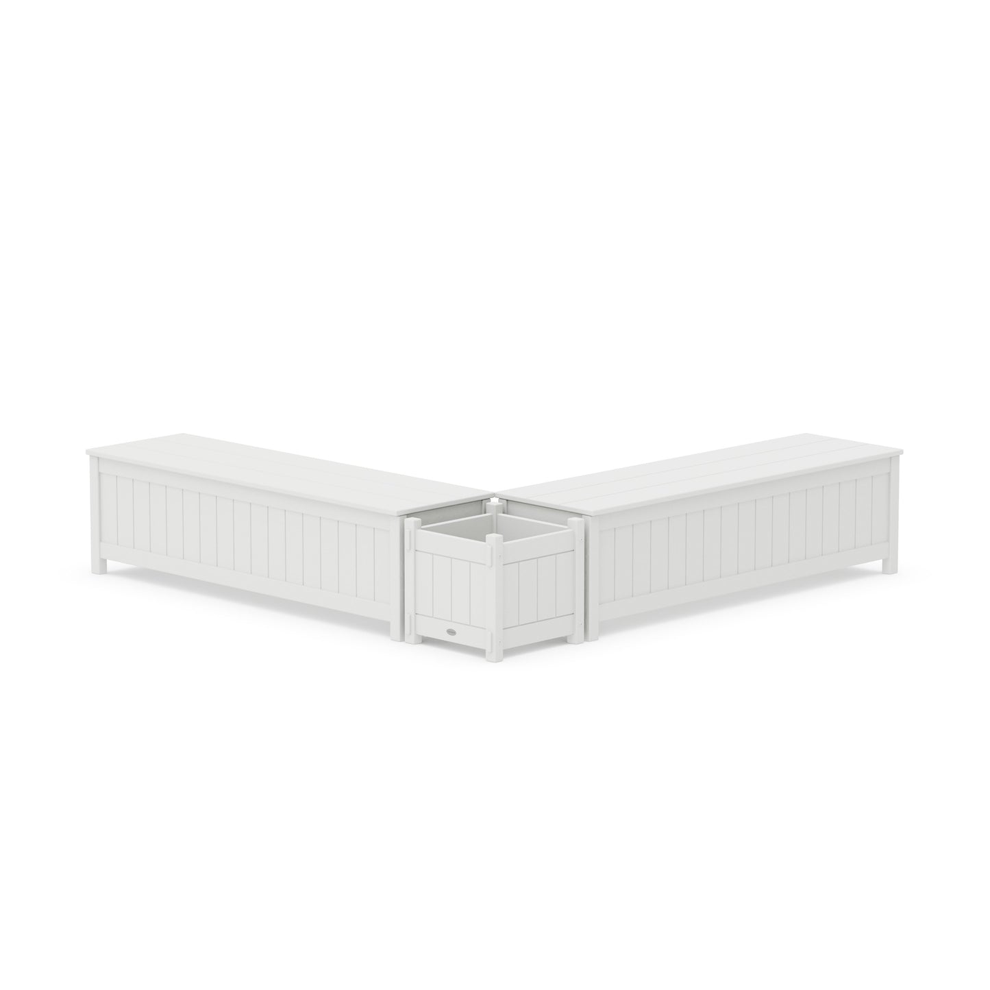 POLYWOOD 60" Vineyard L- Shaped Planter Storage Bench Set — White