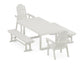 POLYWOOD Vineyard Adirondack 5-Piece Dining Set with Benches — Vintage White