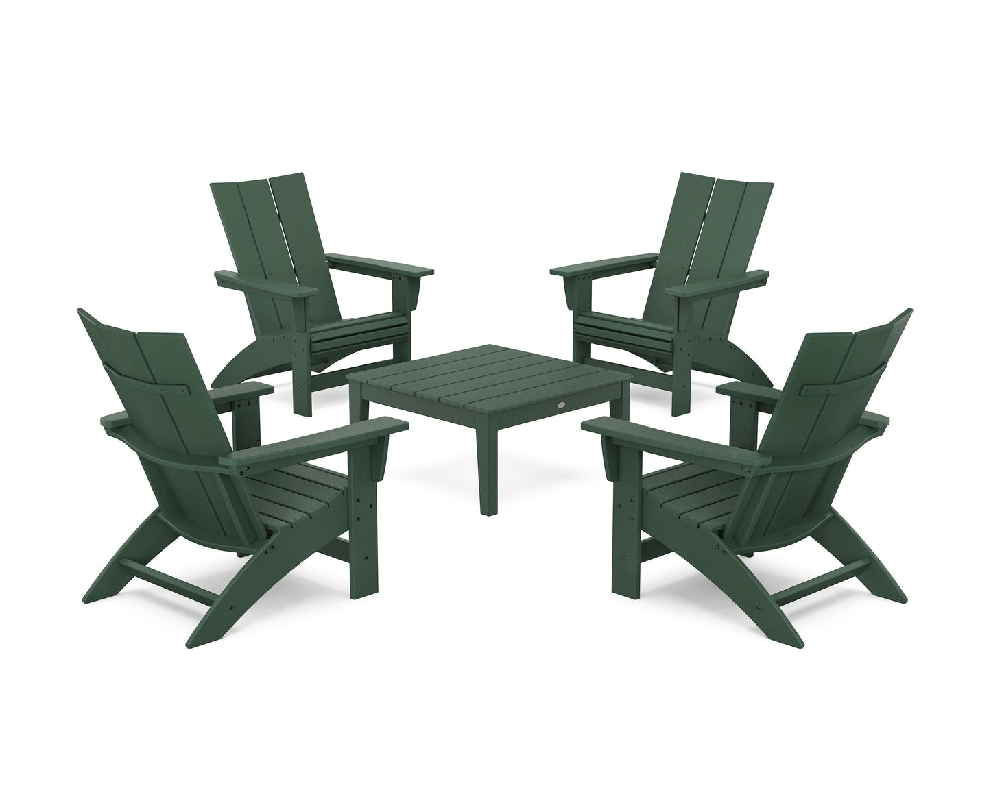 POLYWOOD 5-Piece Modern Grand Adirondack Chair Conversation Group — Green