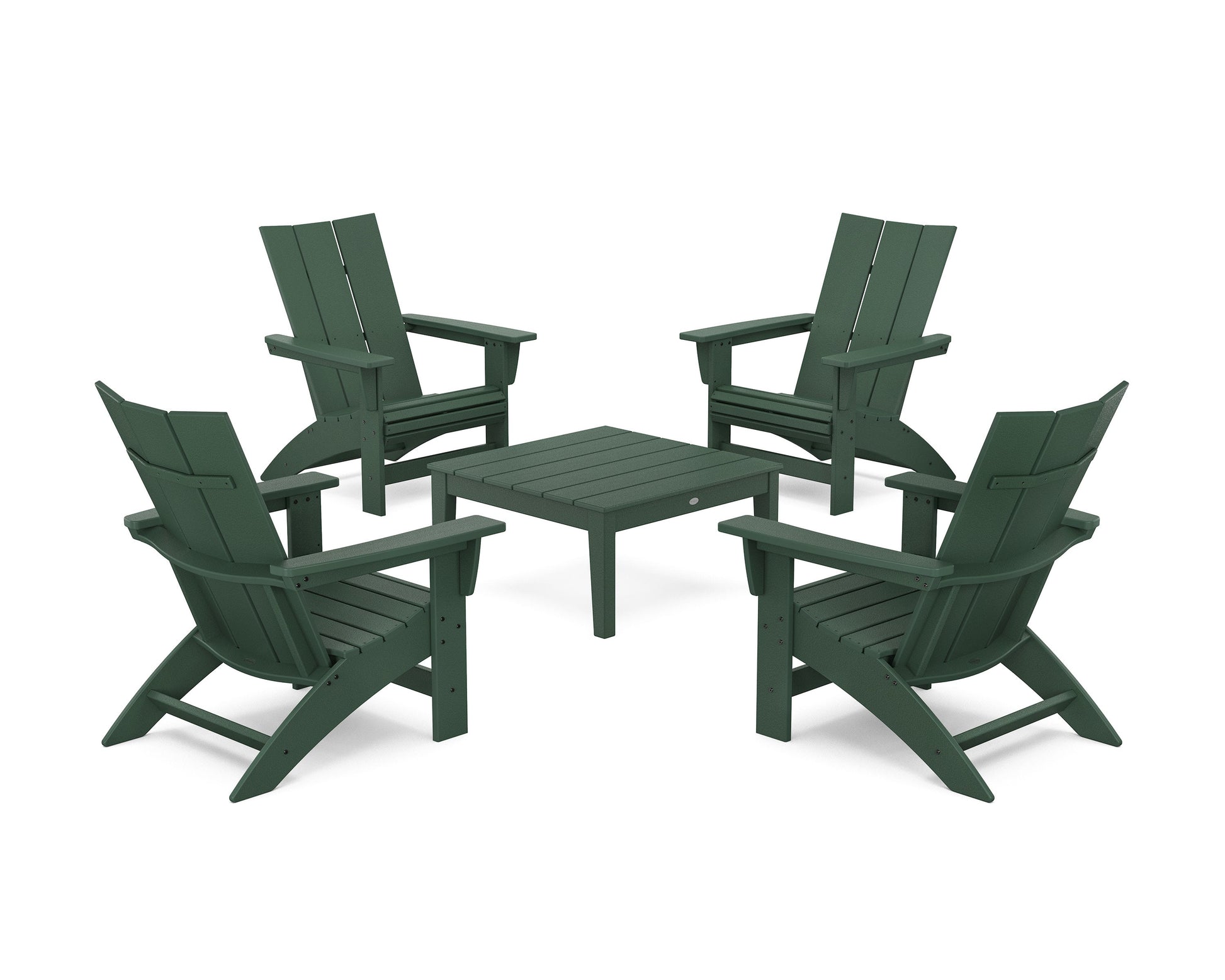 POLYWOOD 5-Piece Modern Grand Adirondack Chair Conversation Group — Green