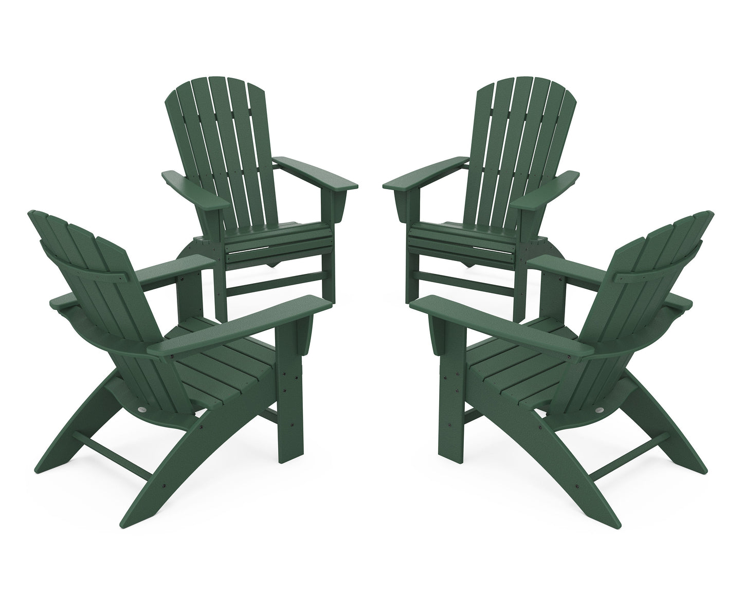 POLYWOOD 4-Piece Nautical Curveback Adirondack Chair Conversation Set — Green
