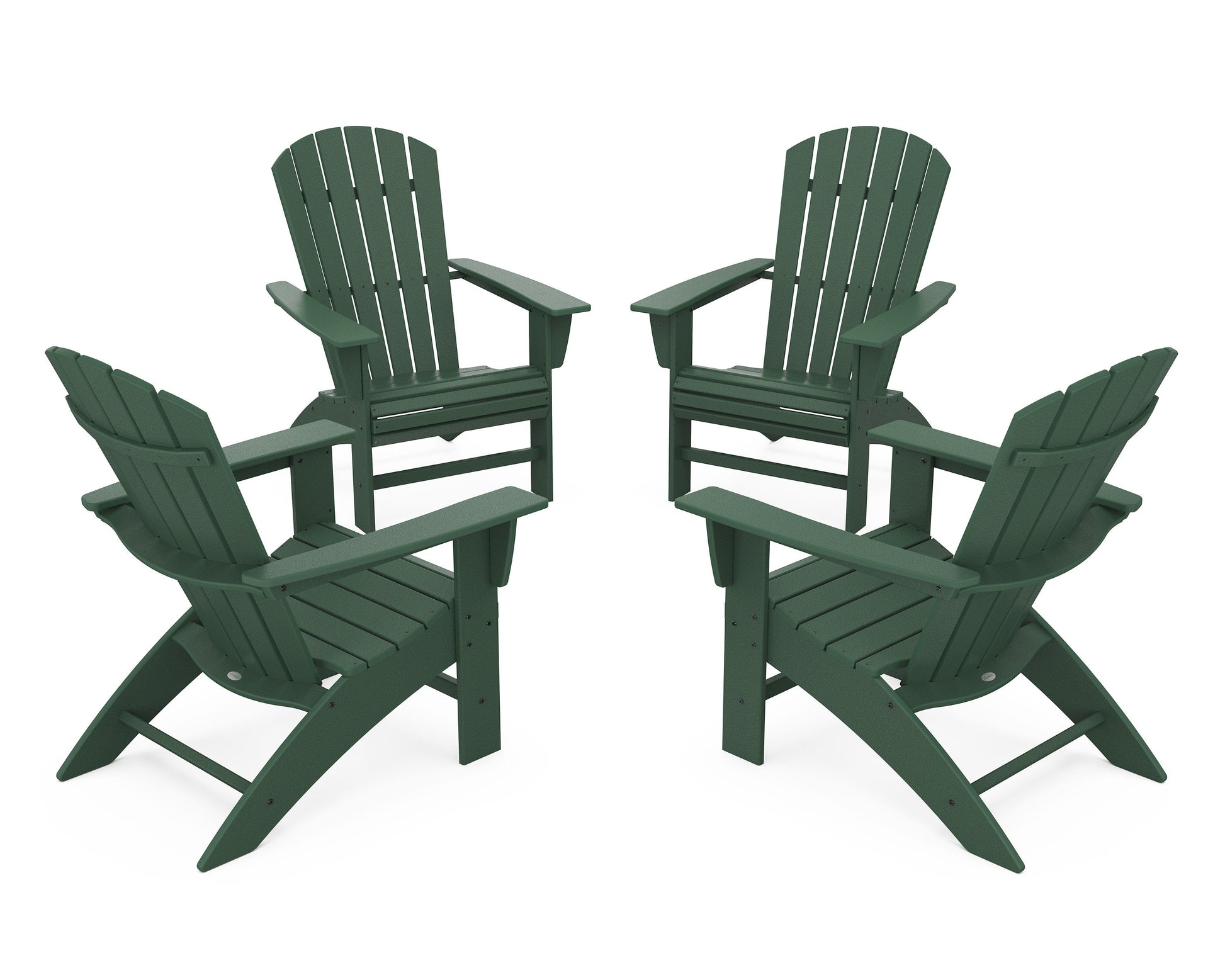 POLYWOOD 4-Piece Nautical Curveback Adirondack Chair Conversation Set — Green