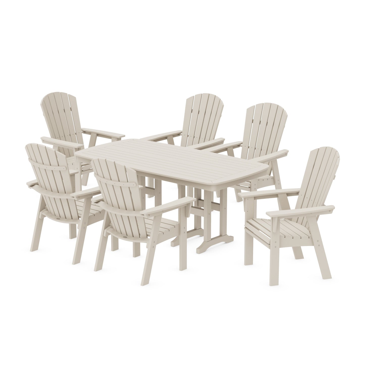 POLYWOOD Nautical Curveback Adirondack 7-Piece Dining Set — Sand