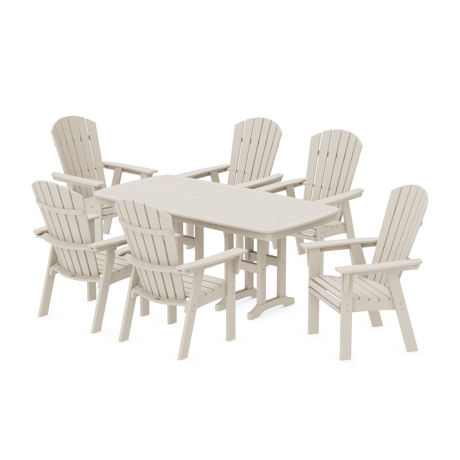 POLYWOOD Nautical Curveback Adirondack 7-Piece Dining Set — Sand