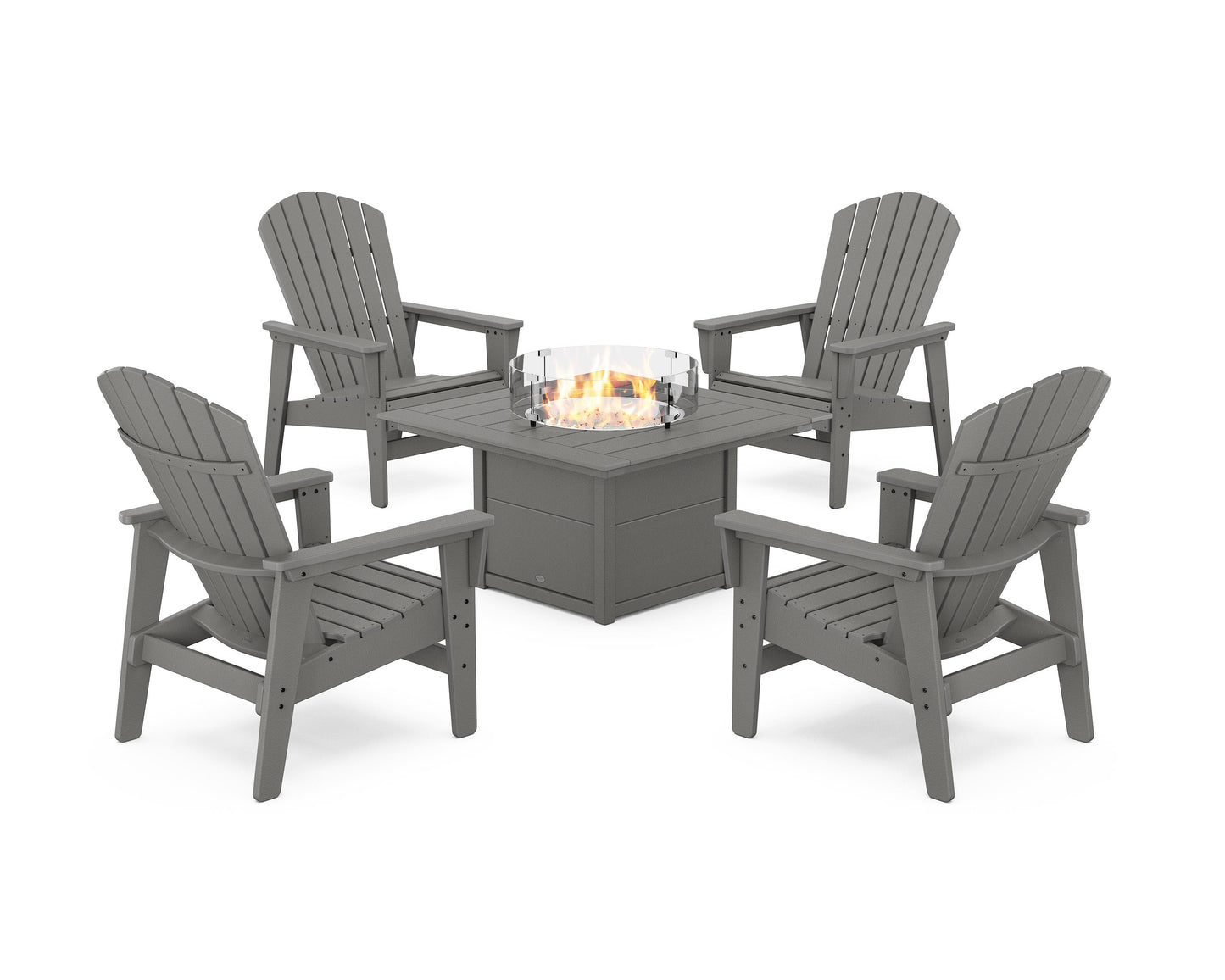 POLYWOOD 5-Piece Nautical Grand Upright Adirondack Conversation Set with Fire Pit Table — Slate Grey