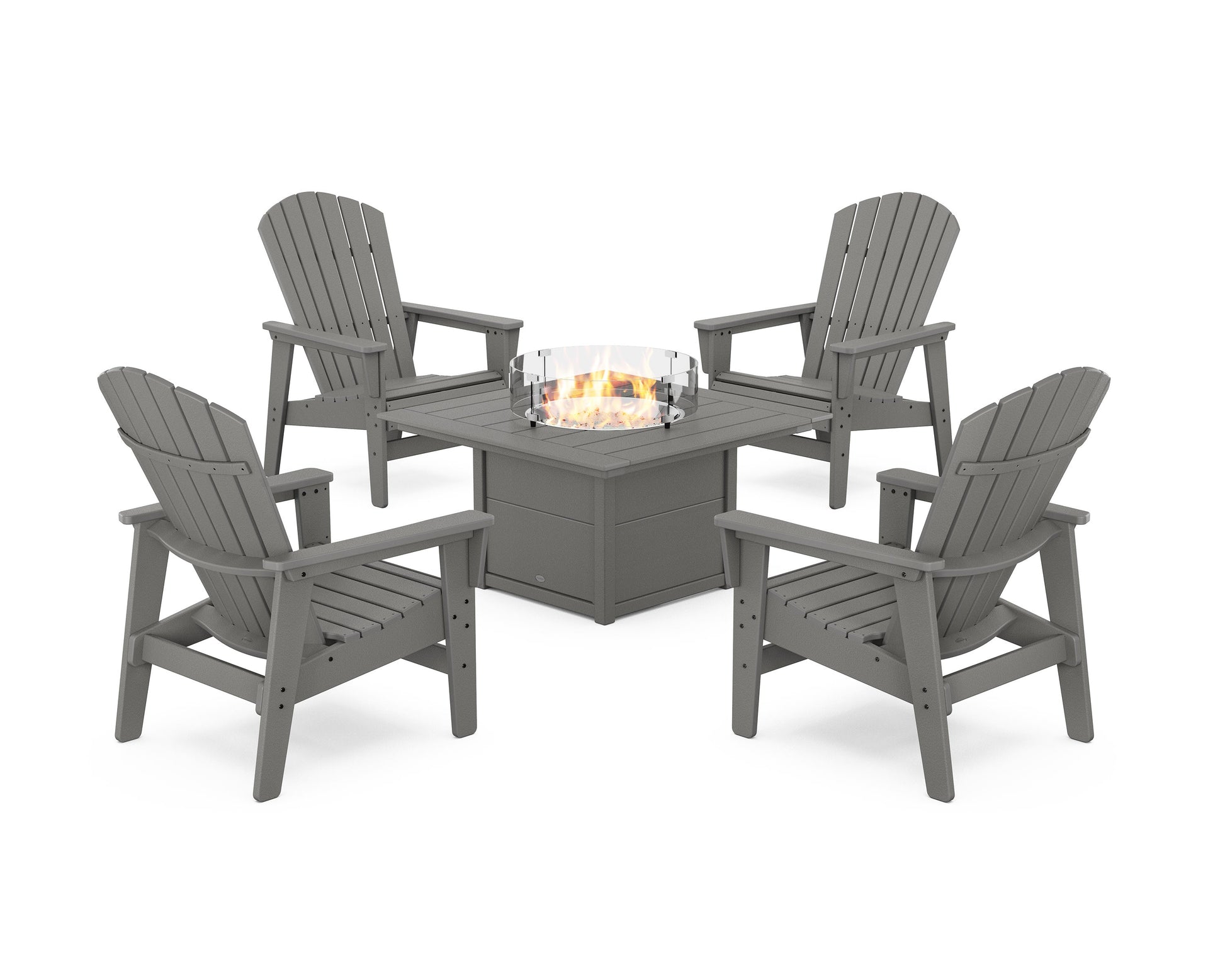 POLYWOOD 5-Piece Nautical Grand Upright Adirondack Conversation Set with Fire Pit Table — Slate Grey