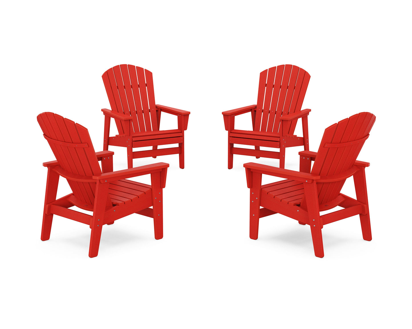 POLYWOOD 4-Piece Nautical Grand Upright Adirondack Chair Conversation Set — Sunset Red