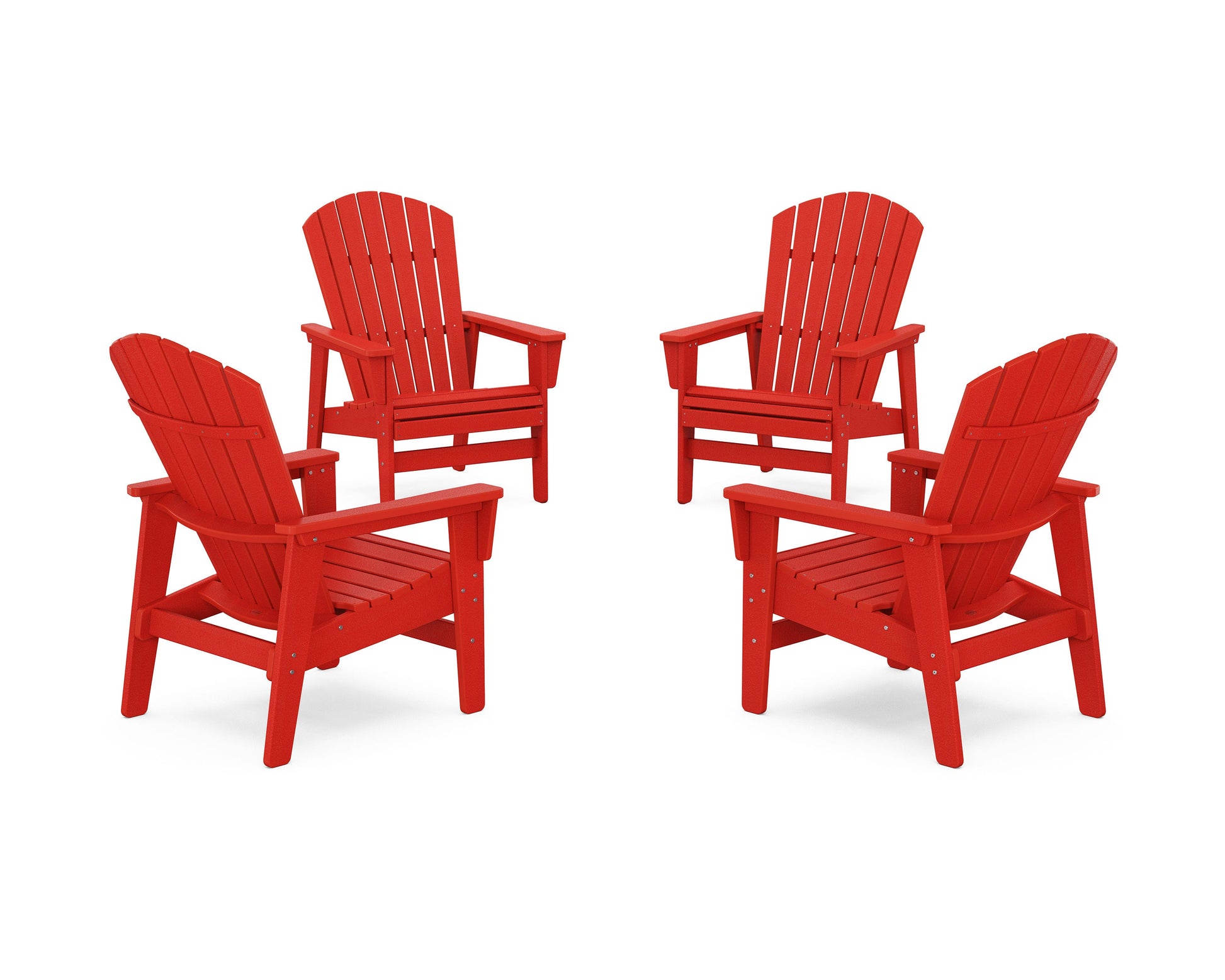 POLYWOOD 4-Piece Nautical Grand Upright Adirondack Chair Conversation Set — Sunset Red