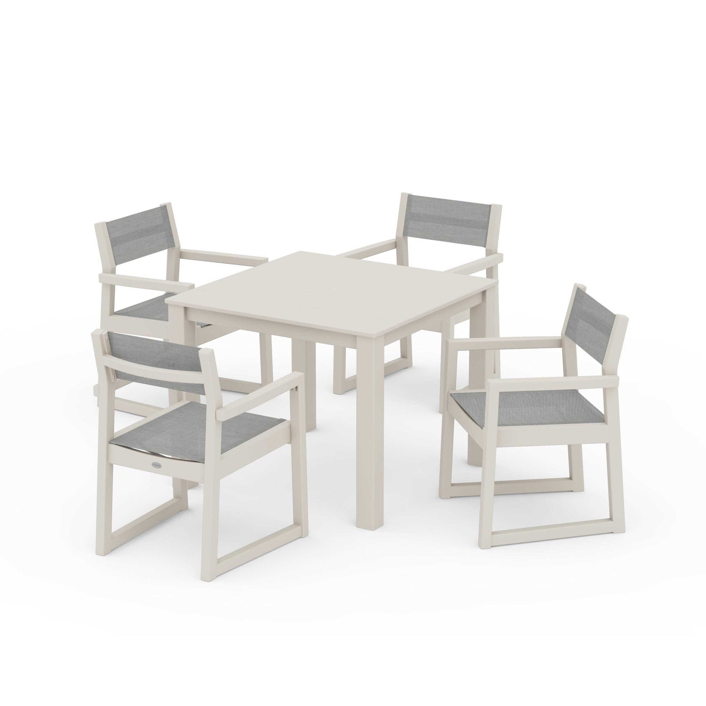 POLYWOOD EDGE Sling Arm Chair 5-Piece Parsons Dining Set — Sand / Metallic Sling