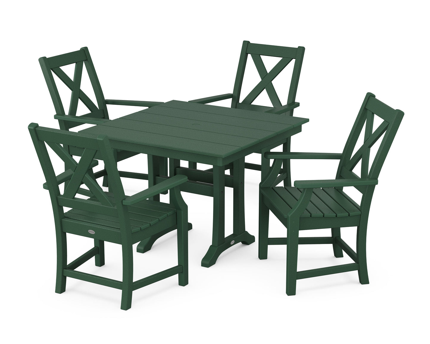 POLYWOOD Braxton 5-Piece Farmhouse Dining Set With Trestle Legs — Green