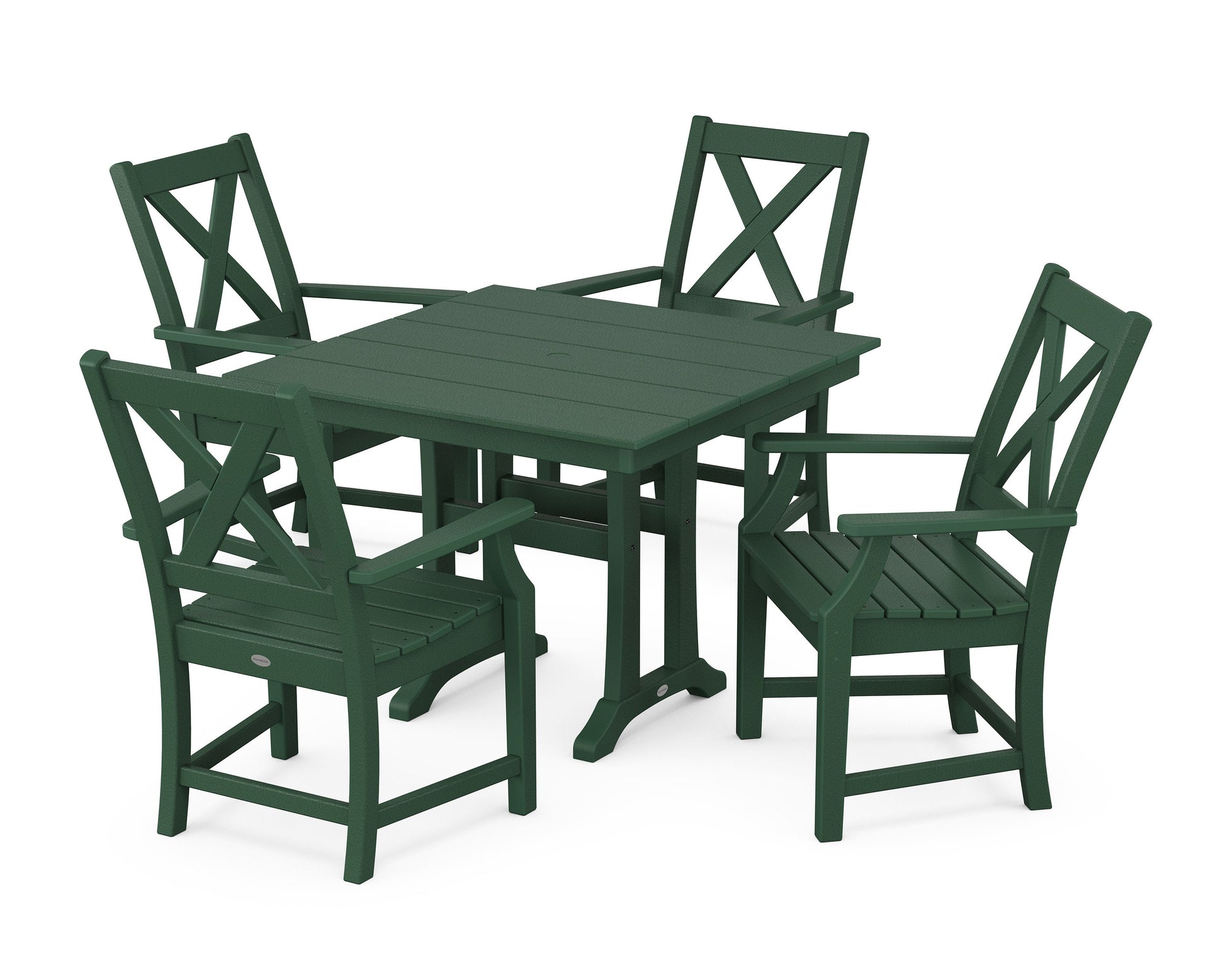 POLYWOOD Braxton 5-Piece Farmhouse Dining Set With Trestle Legs — Green