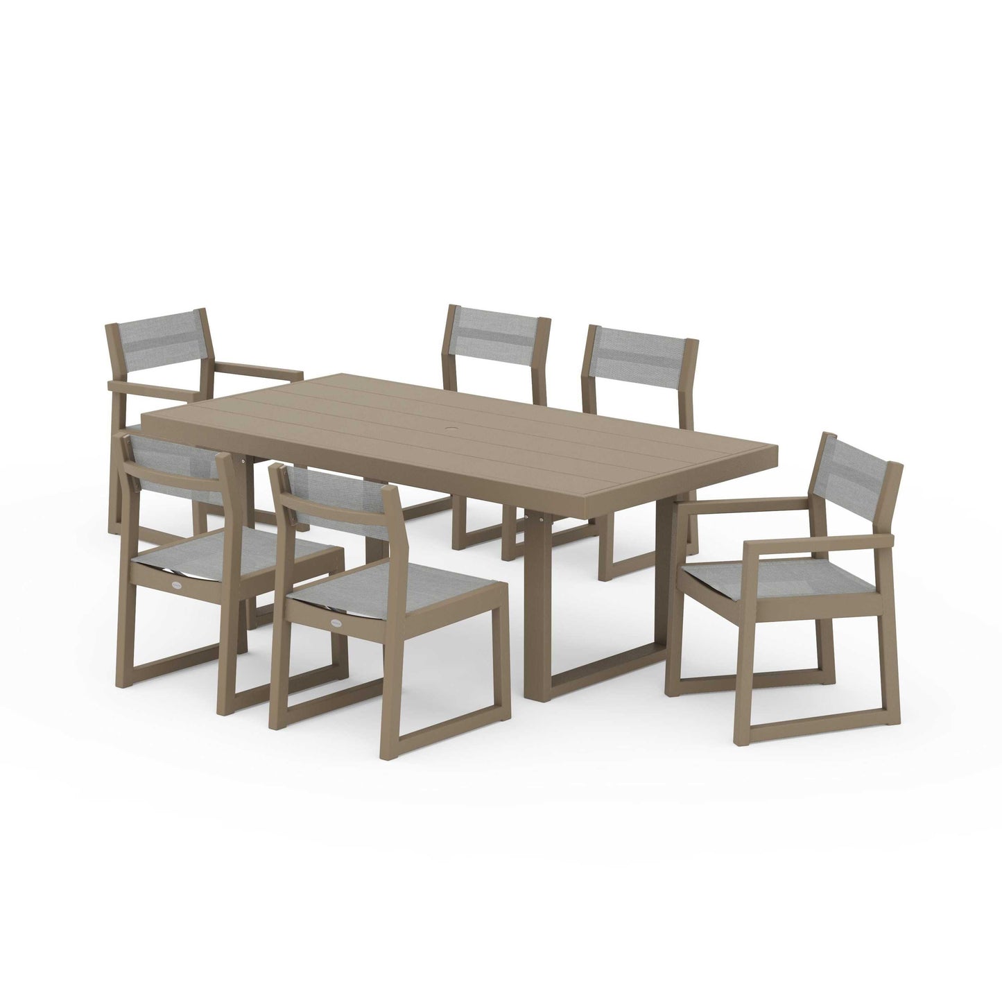 POLYWOOD EDGE Sling 7-Piece Dining Set — Vintage Sahara / Metallic Sling