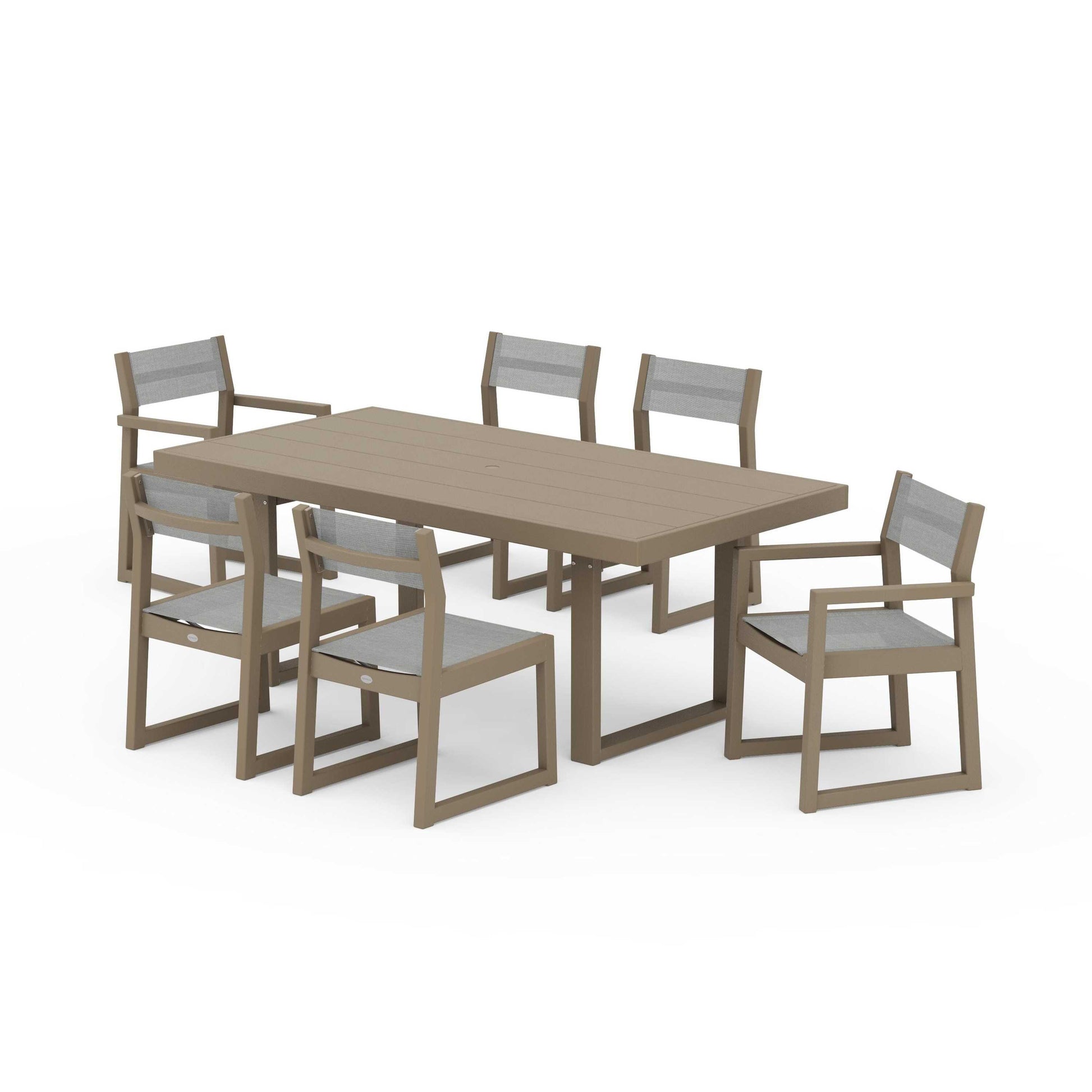 POLYWOOD EDGE Sling 7-Piece Dining Set — Vintage Sahara / Metallic Sling