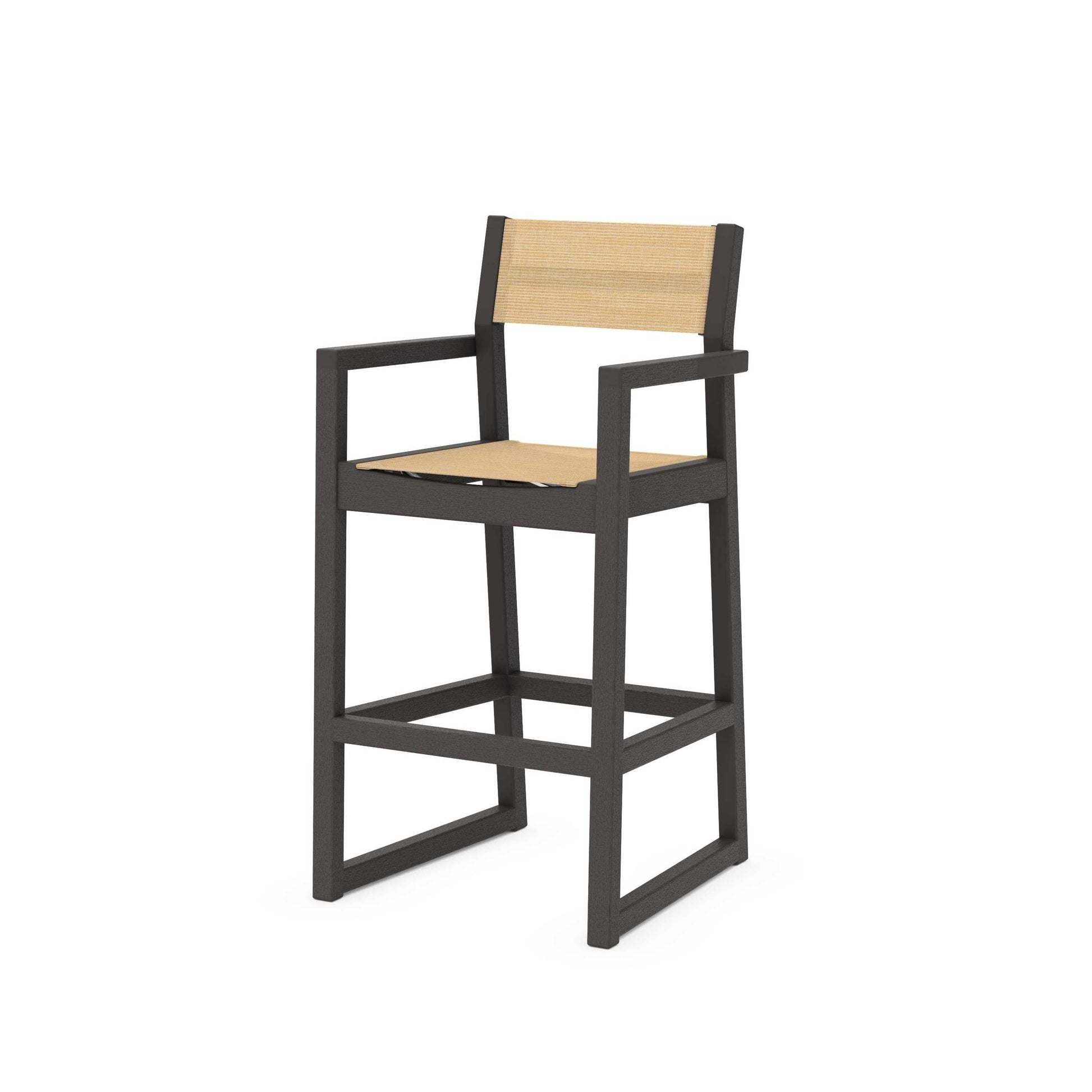 POLYWOOD EDGE Sling Bar Arm Chair — Vintage Coffee / Dupioni Apricot Sling